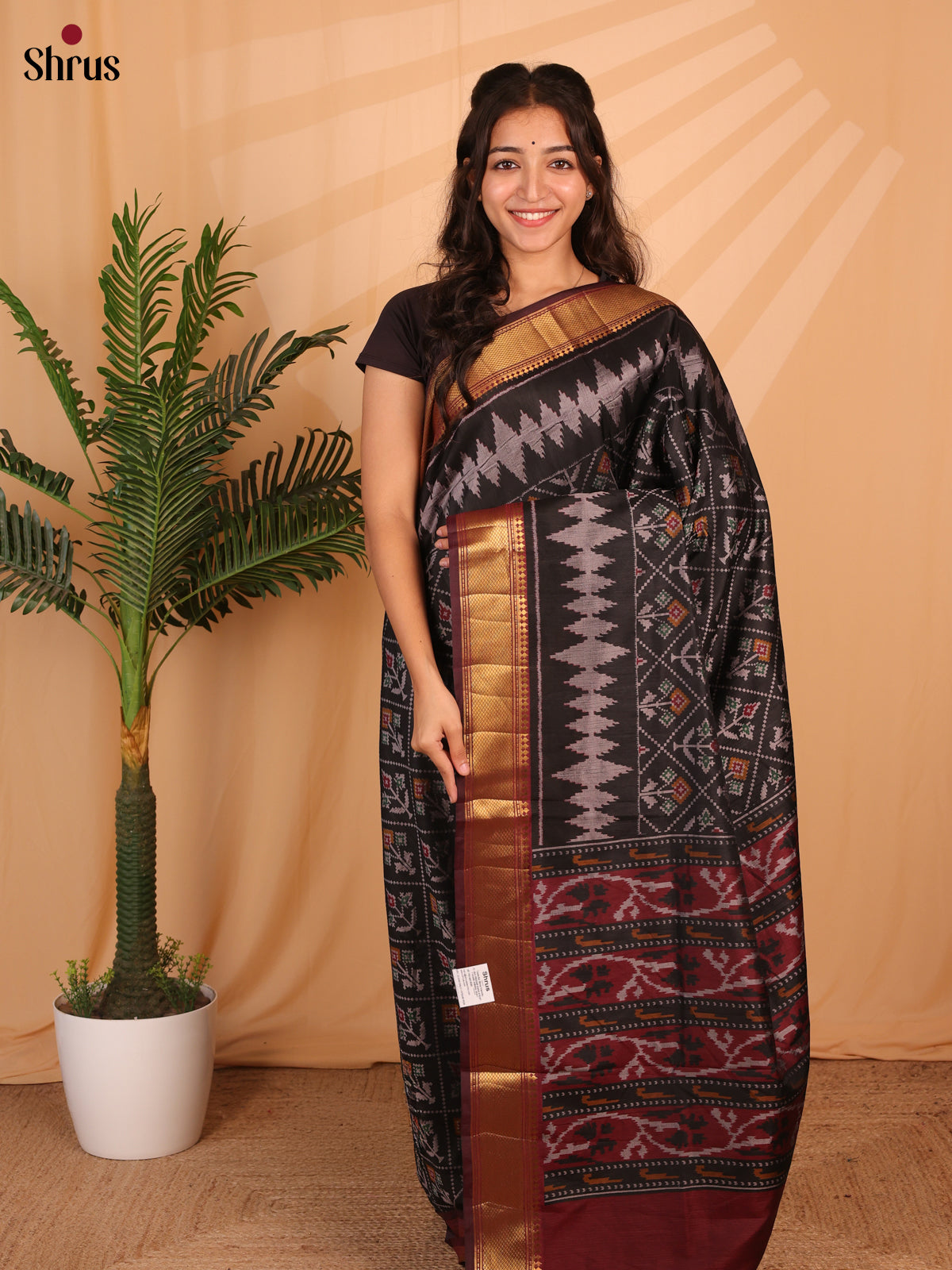 Black & Maroon - Semi Patola Saree - Shop on Shrus.com