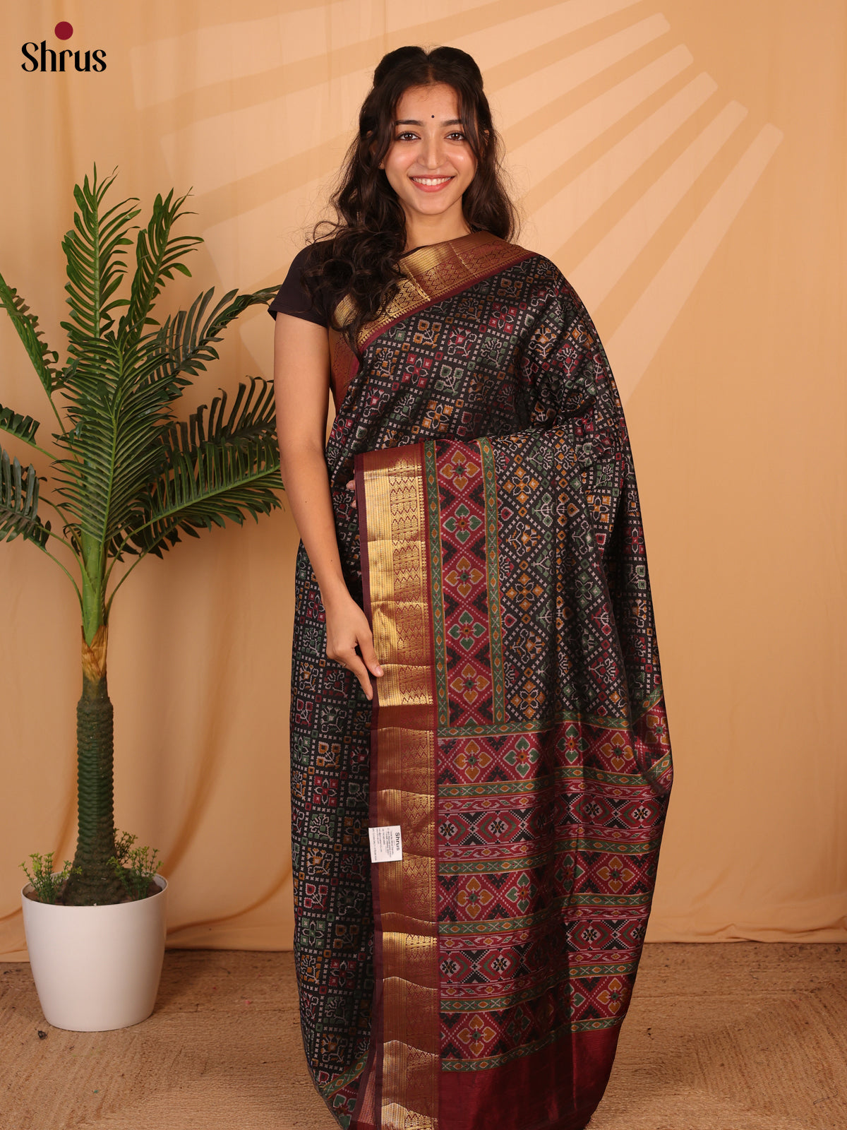 Black & Maroon - Semi Patola Saree - Shop on Shrus.com