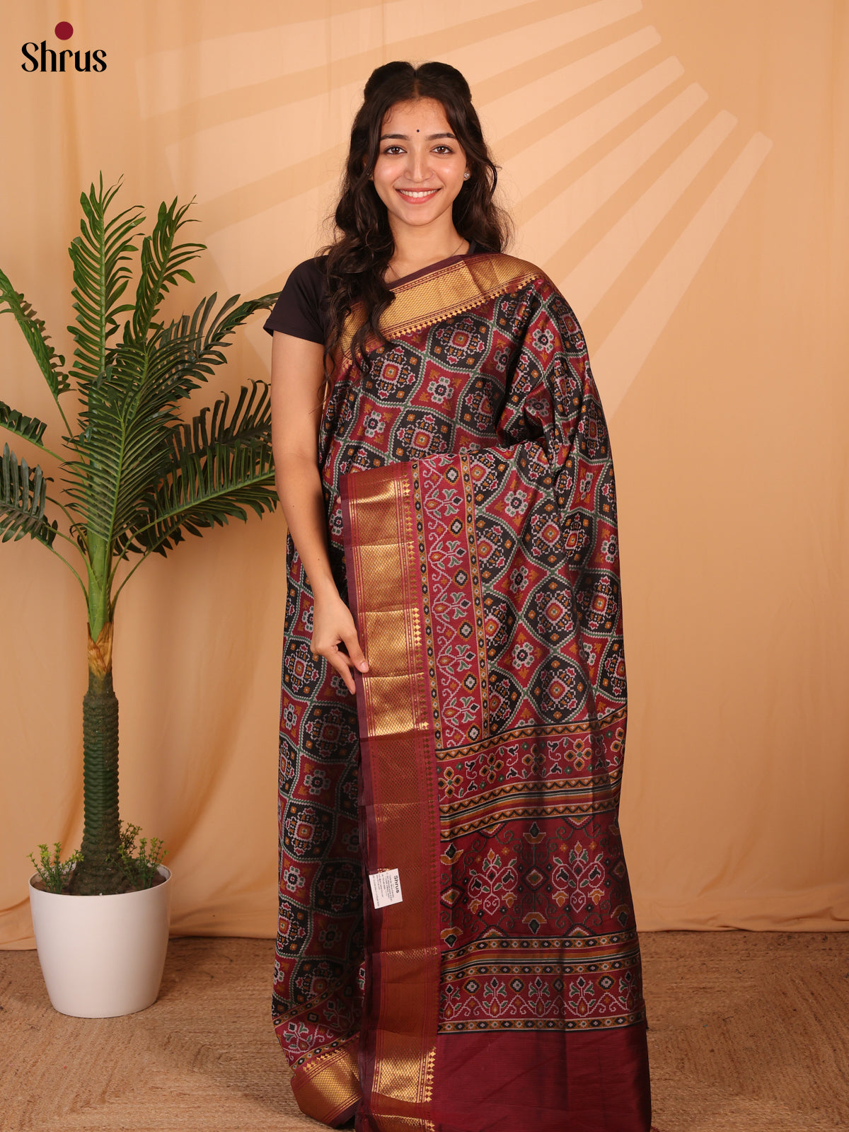 Black & Maroon - Semi Patola Saree - Shop on Shrus.com