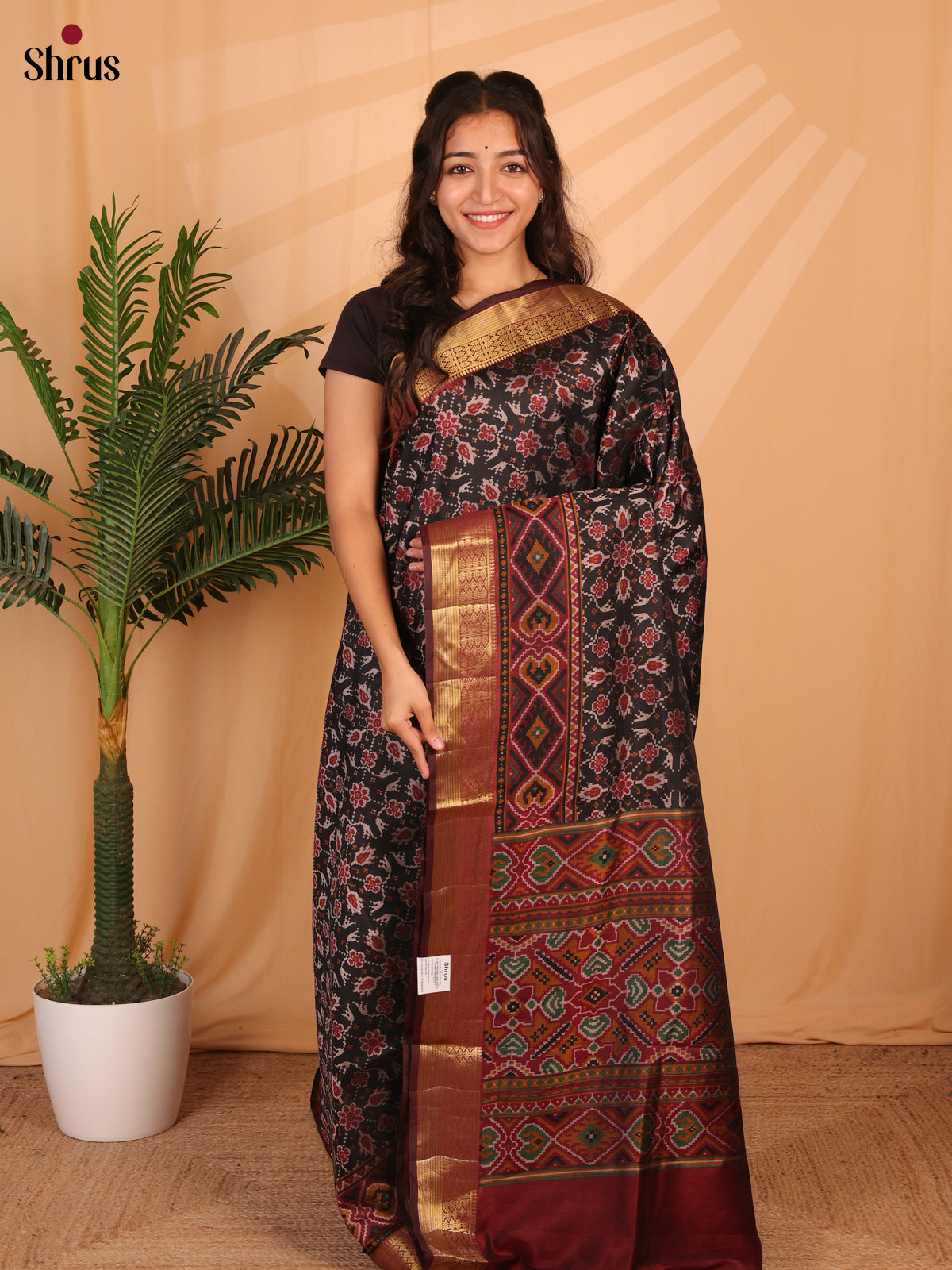 Black & Brown- Semi Patola Saree - Shop on Shrus.com