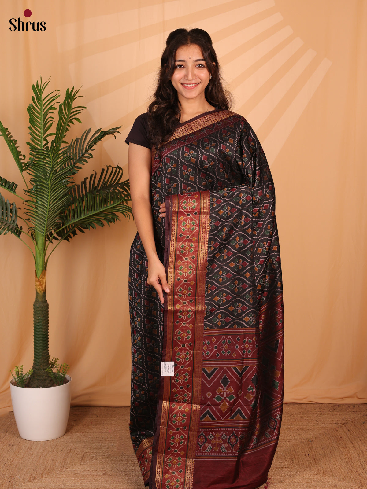 Black & Maroon - Semi Patola Saree - Shop on Shrus.com
