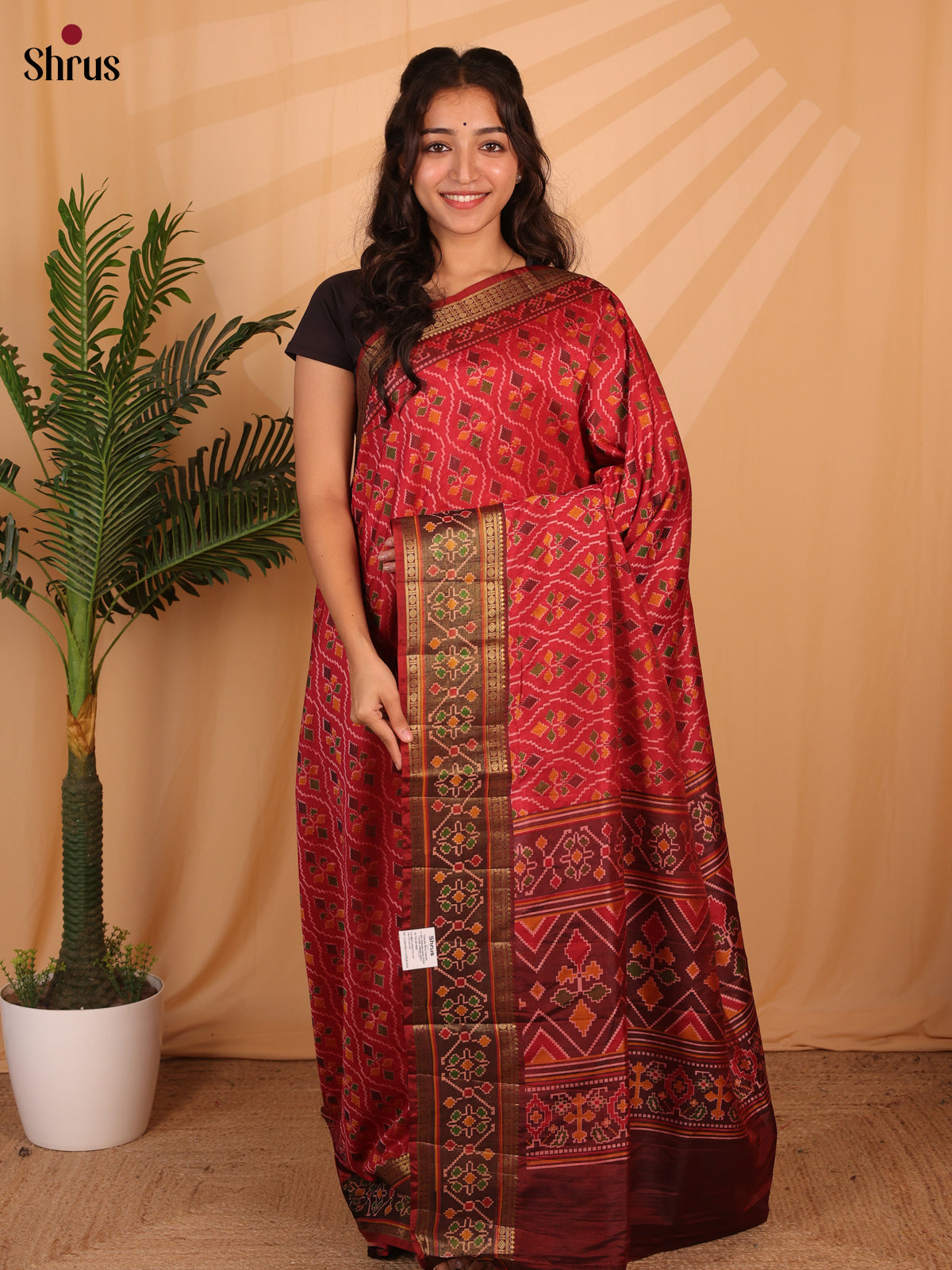 Red & Brown - Semi Patola Saree - Shop on Shrus.com