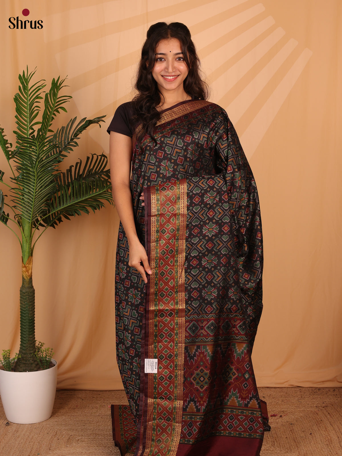 Black & Brown- Semi Patola Saree - Shop on Shrus.com