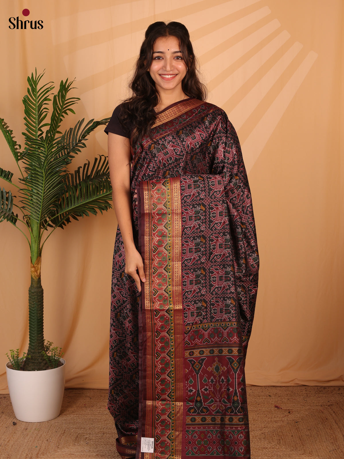 Black & Maroon - Semi Patola Saree - Shop on Shrus.com