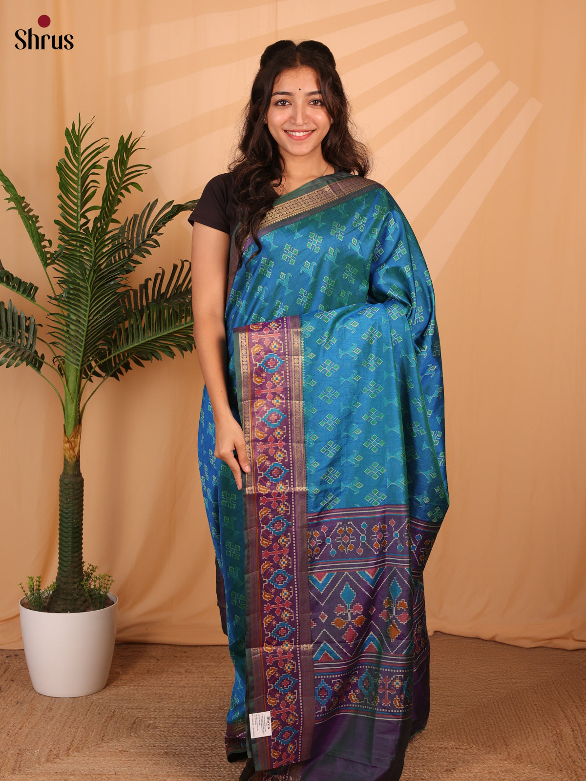 Blue & Violet - Semi Patola Saree - Shop on Shrus.com