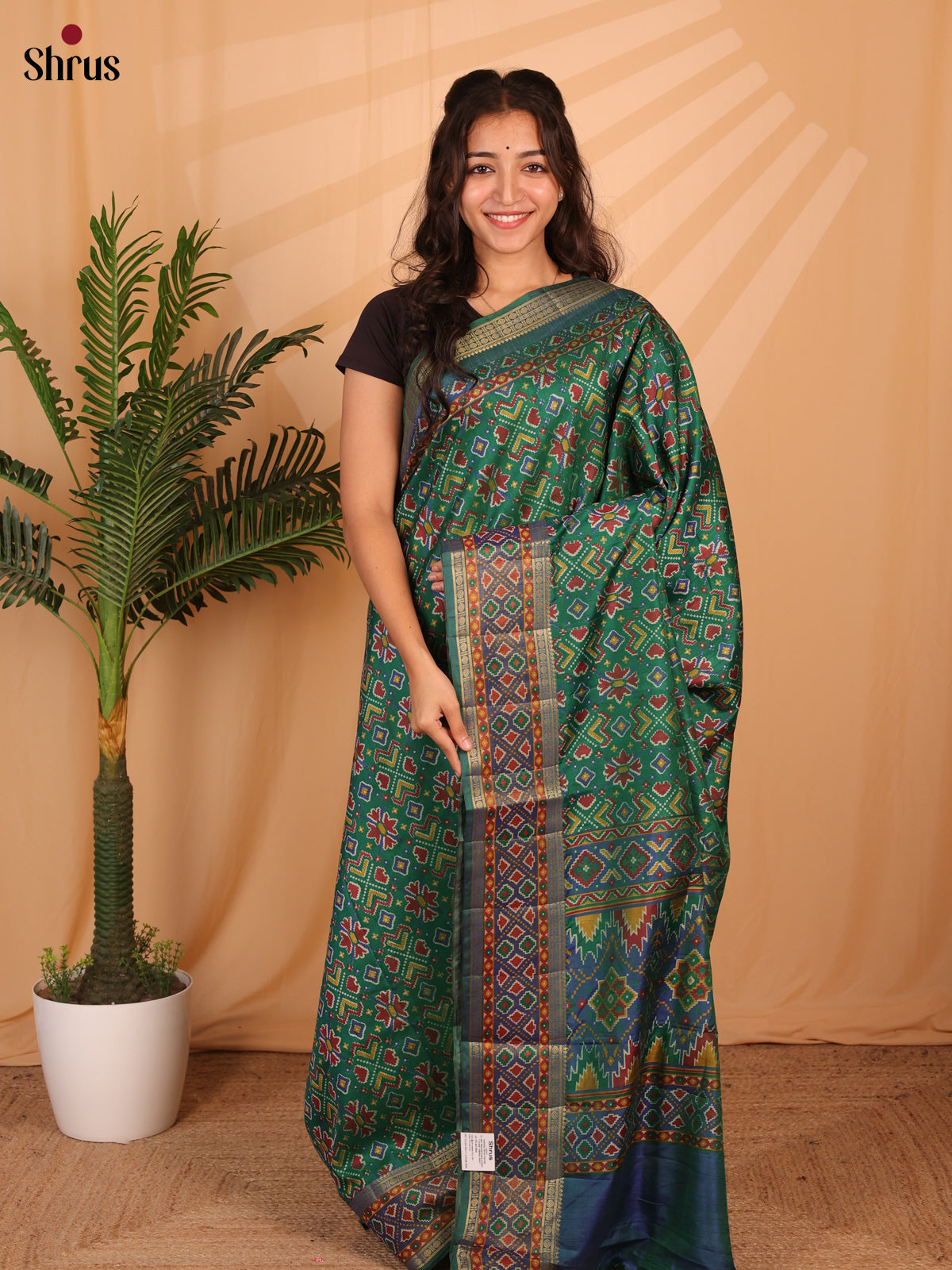 Green & Blue - Semi Patola Saree - Shop on Shrus.com
