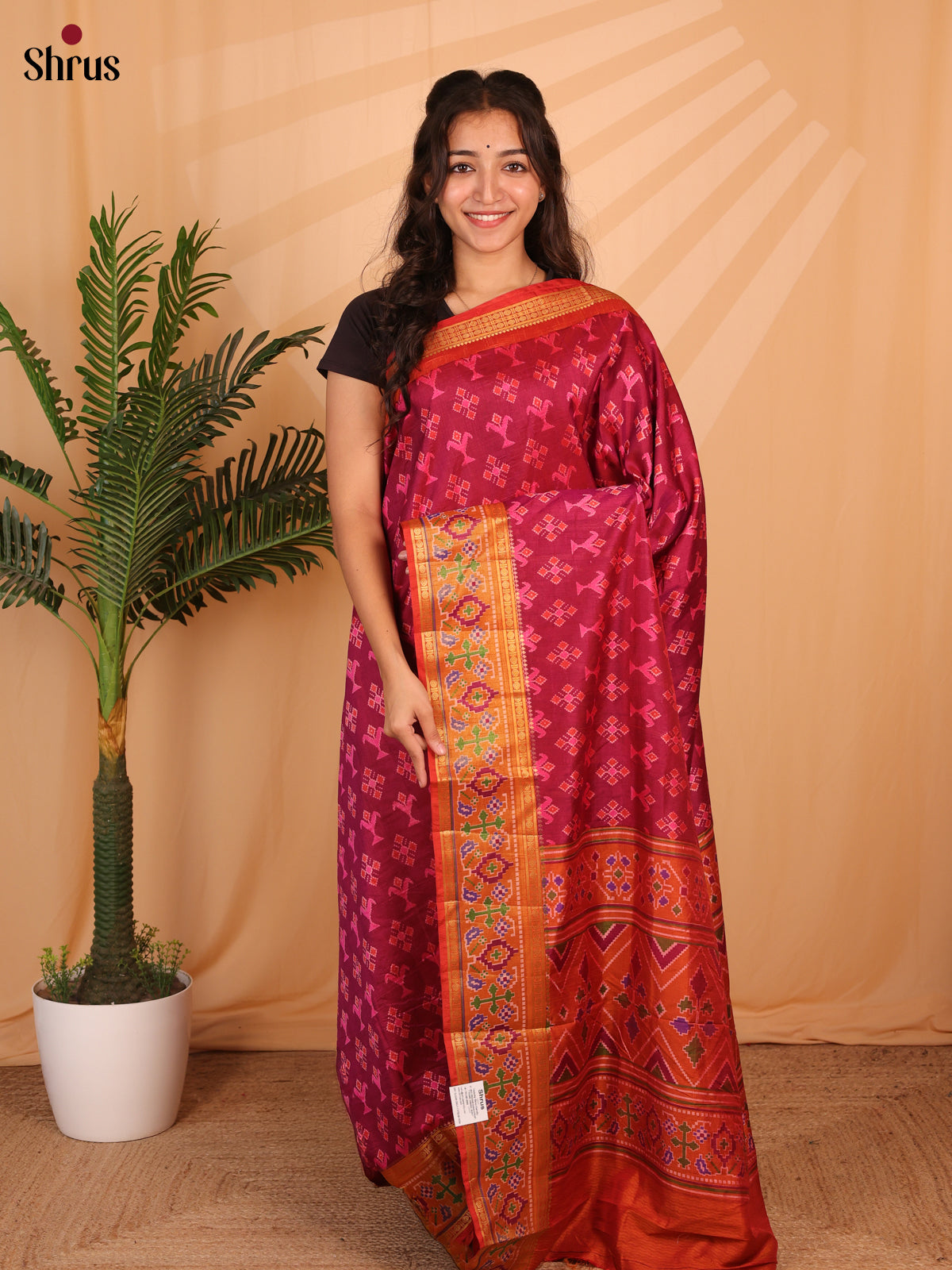 Purple & Orange - Semi Patola Saree - Shop on Shrus.com