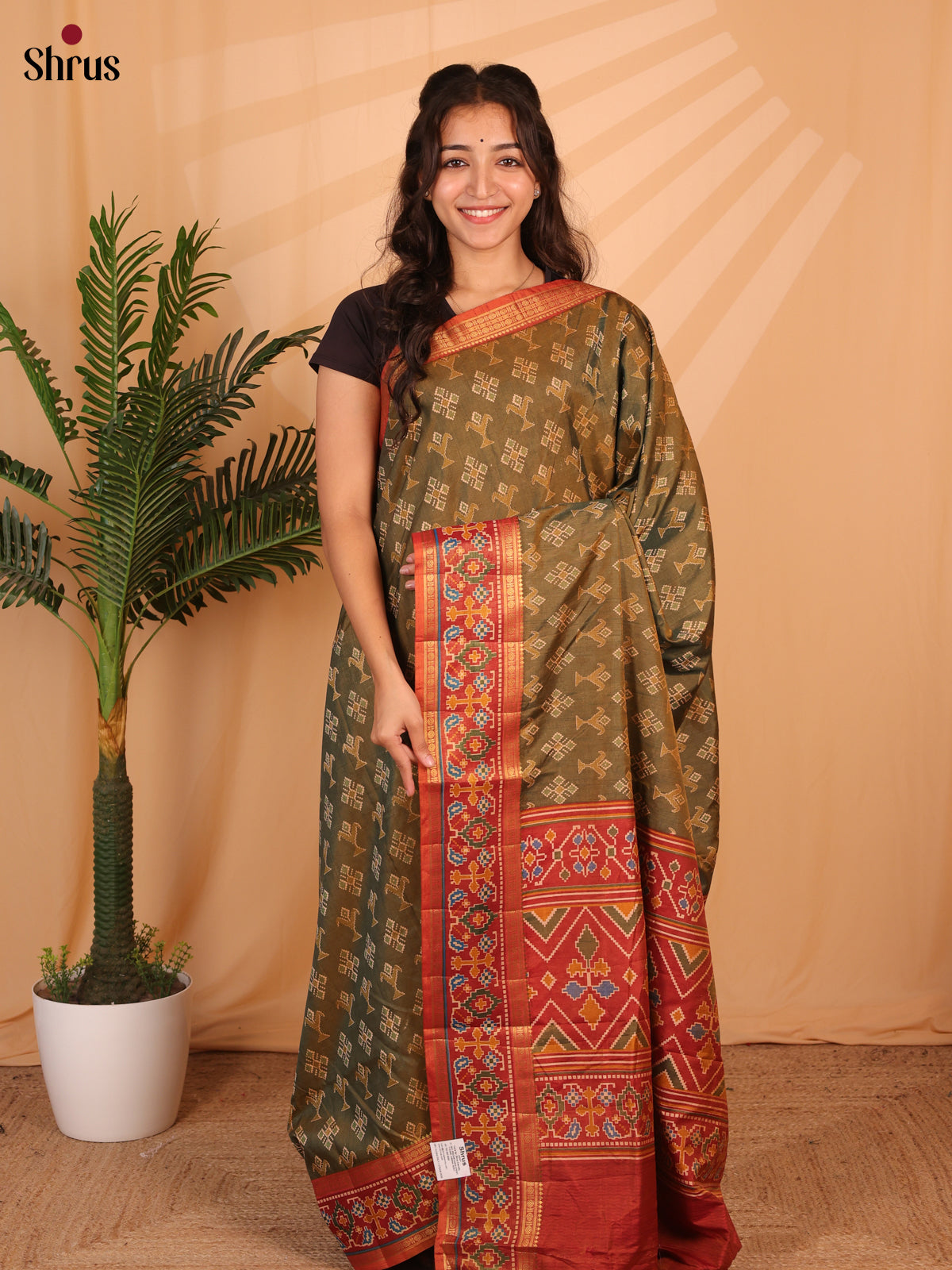Green & Brick - Semi Patola Saree - Shop on Shrus.com