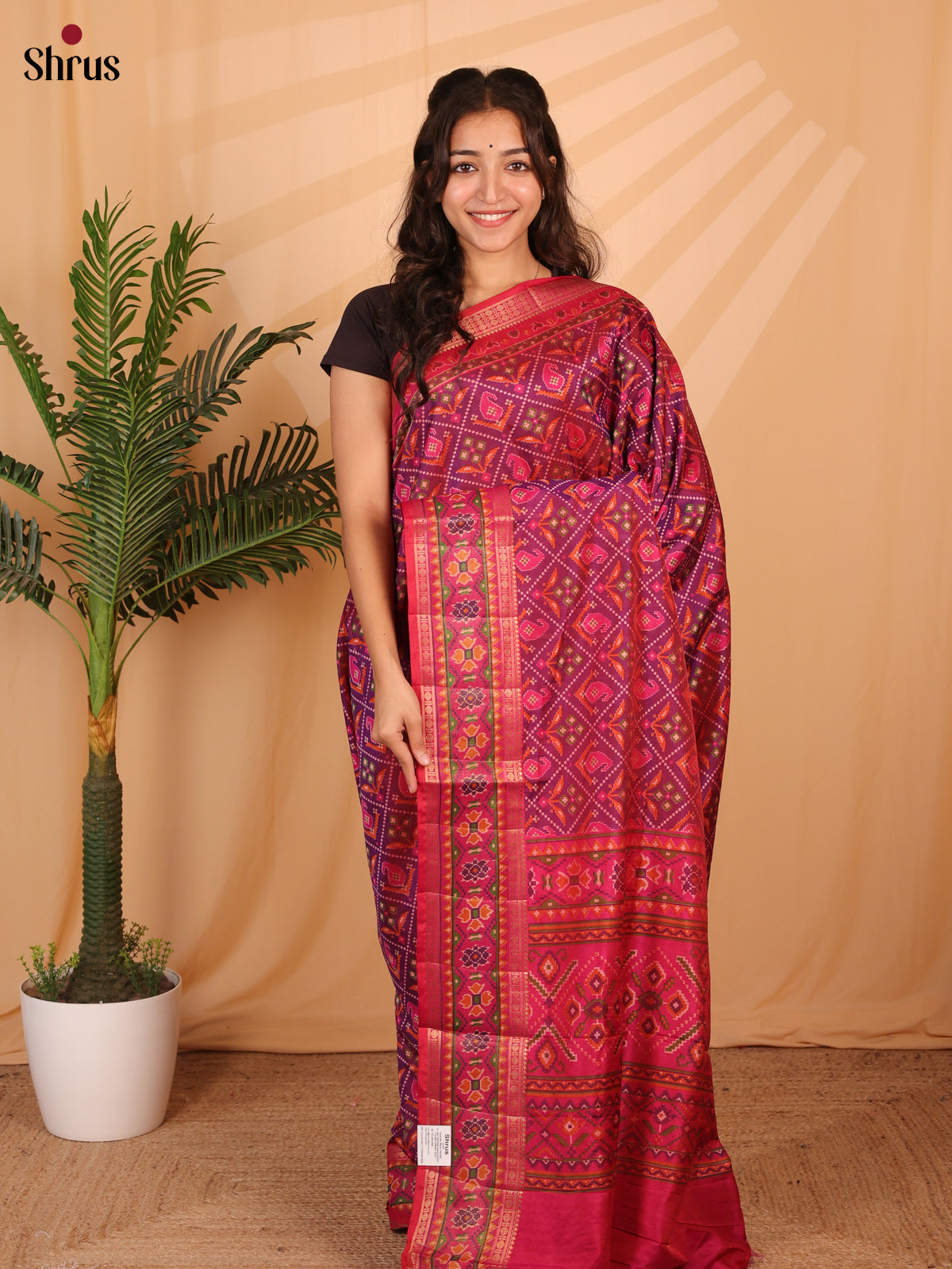 Purple & Pink - Semi Patola Saree - Shop on Shrus.com