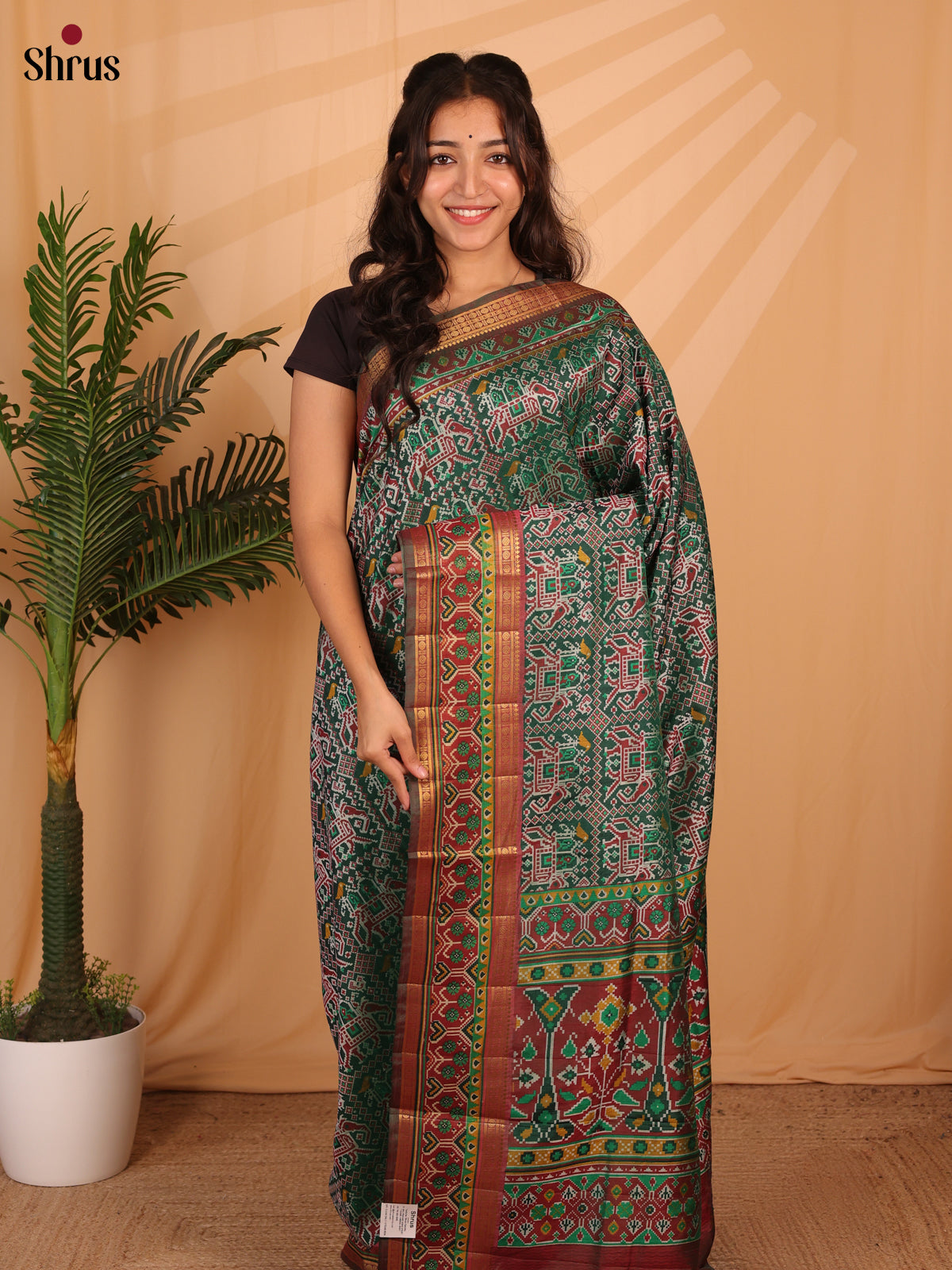 Green & Brown - Semi Patola Saree - Shop on Shrus.com