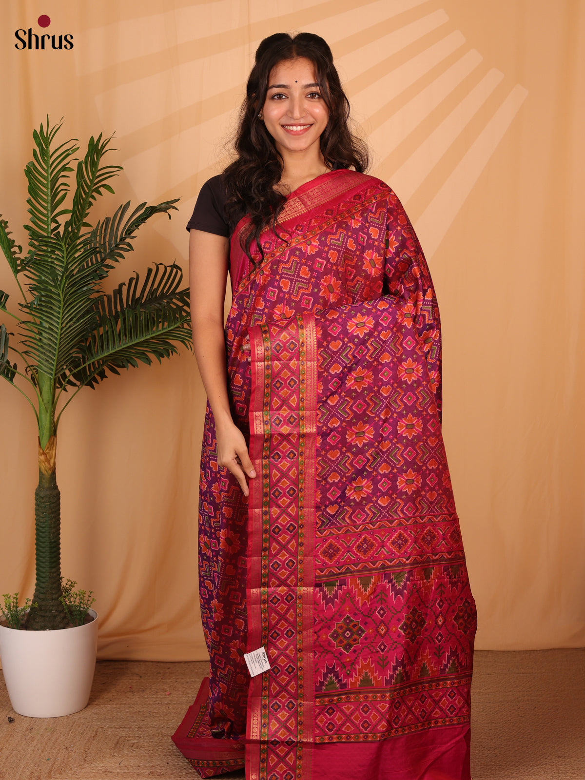 Purple & Pink - Semi Patola Saree - Shop on Shrus.com