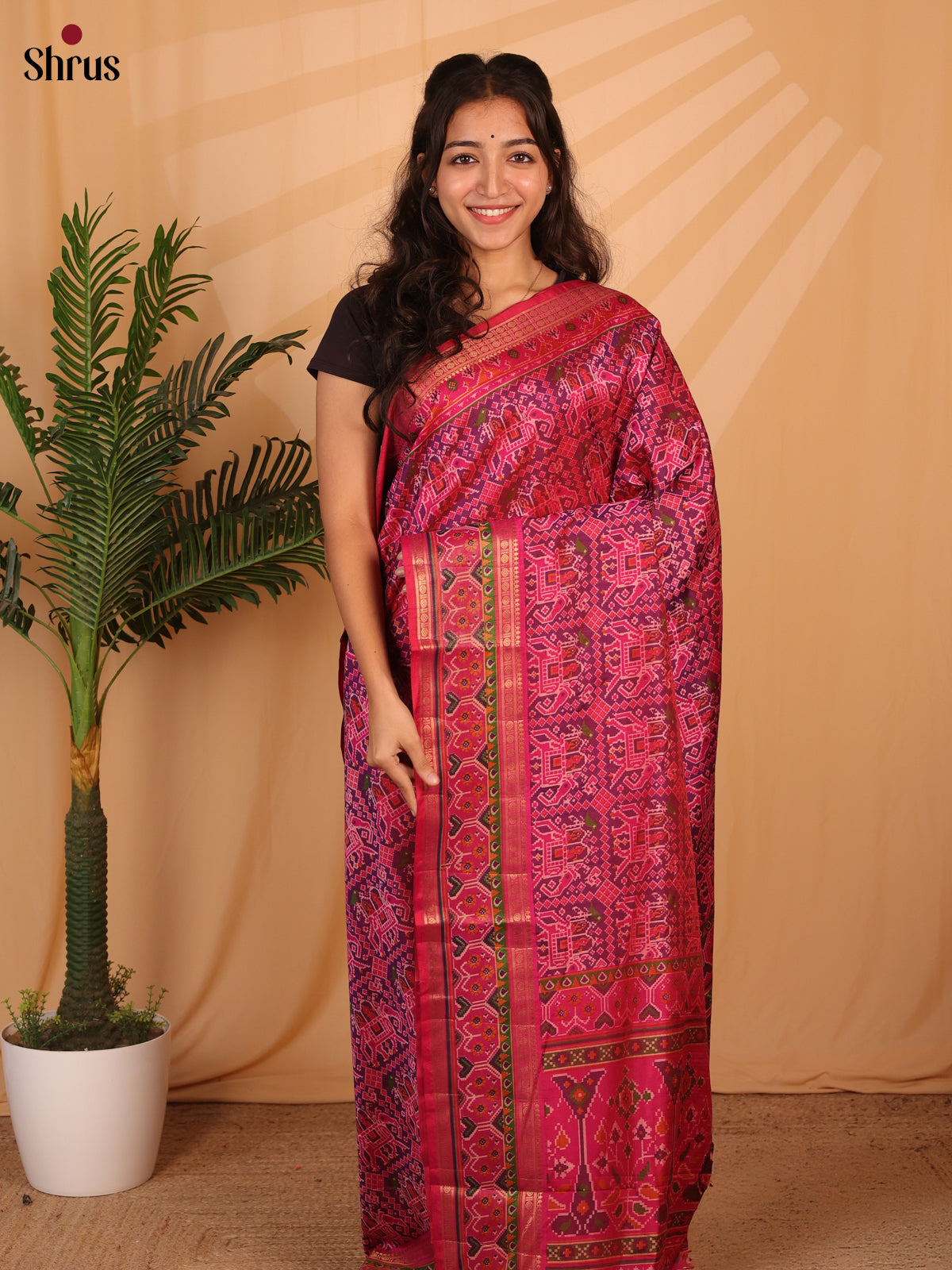 Pink & Purple - Semi Patola Saree - Shop on Shrus.com