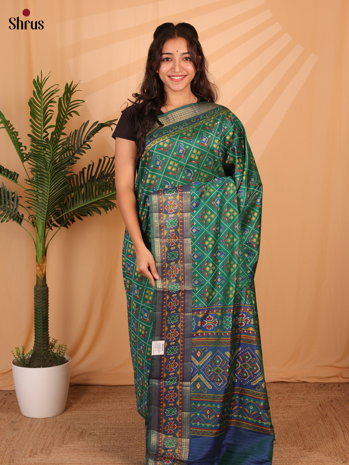 Green & Blue - Semi Patola Saree - Shop on Shrus.com