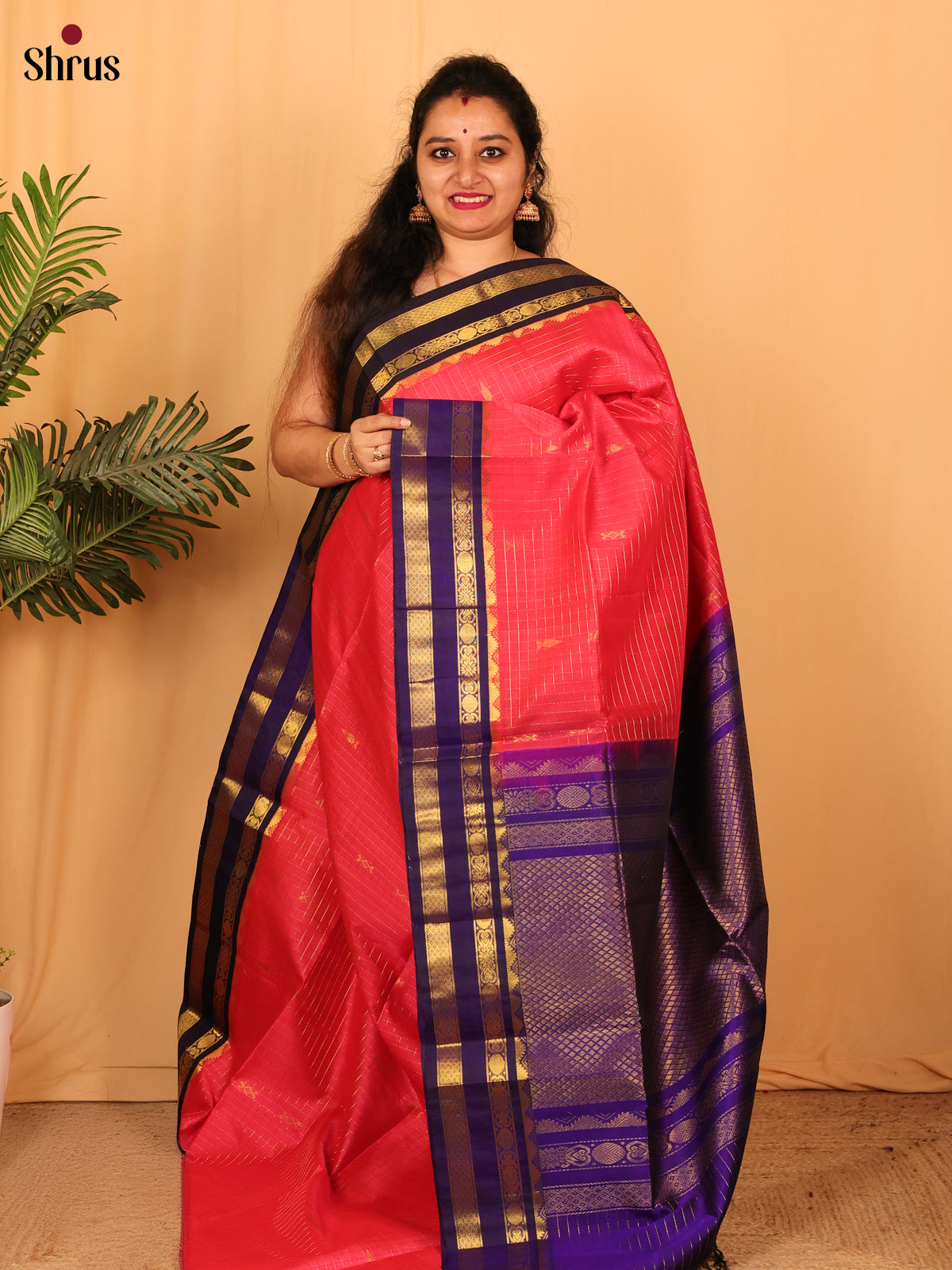 Pink & Violet - Silk Cotton Saree - Shop on Shrus.com