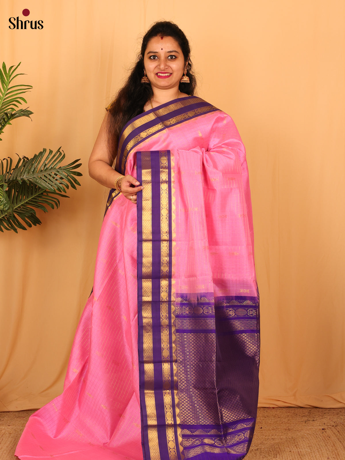 Pink & Violet - Silk Cotton Saree - Shop on Shrus.com