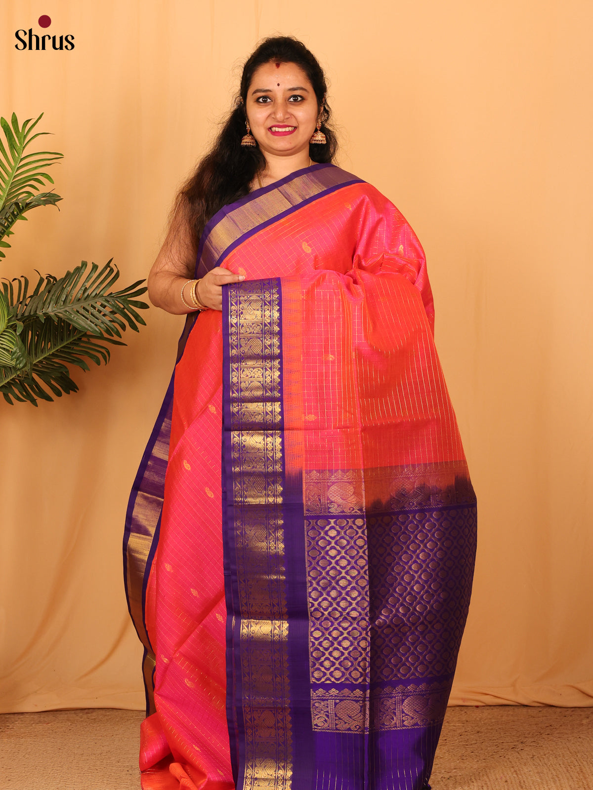 Pink & Violet - Silk Cotton Saree - Shop on Shrus.com