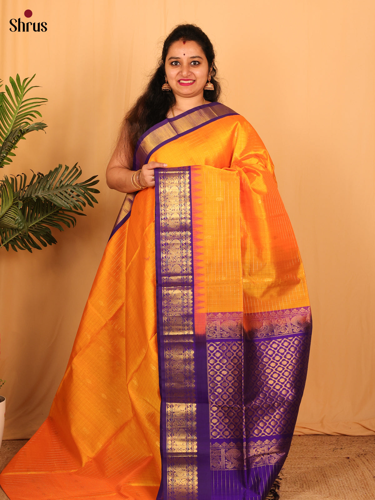 Orange & Violet - Silk Cotton Saree - Shop on Shrus.com