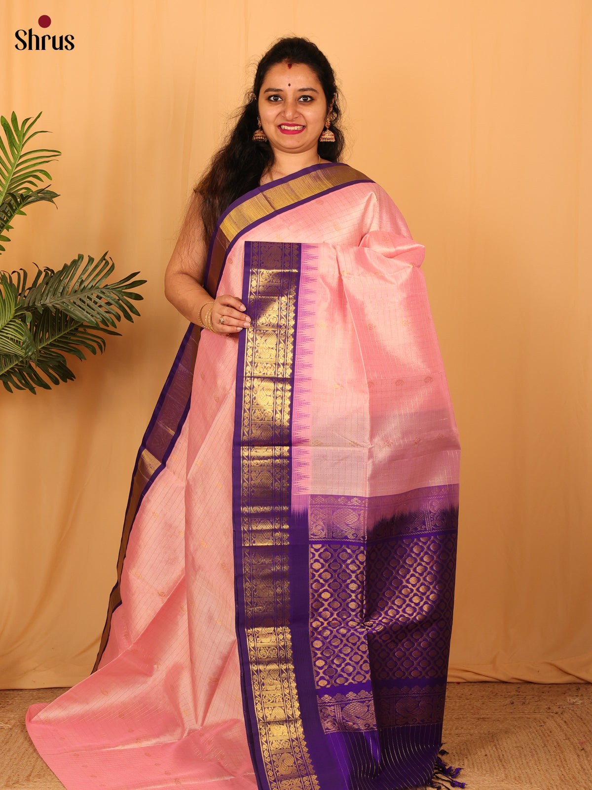 Pink & Violet - Silk Cotton Saree - Shop on Shrus.com