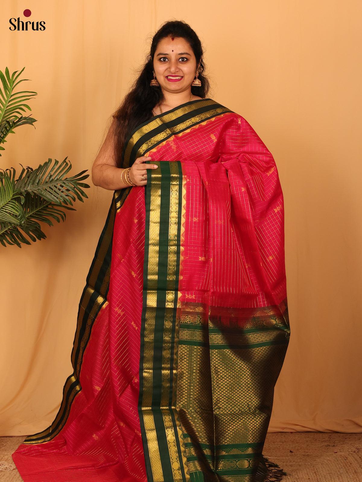 Red & Green - Silk Cotton Saree - Shop on Shrus.com