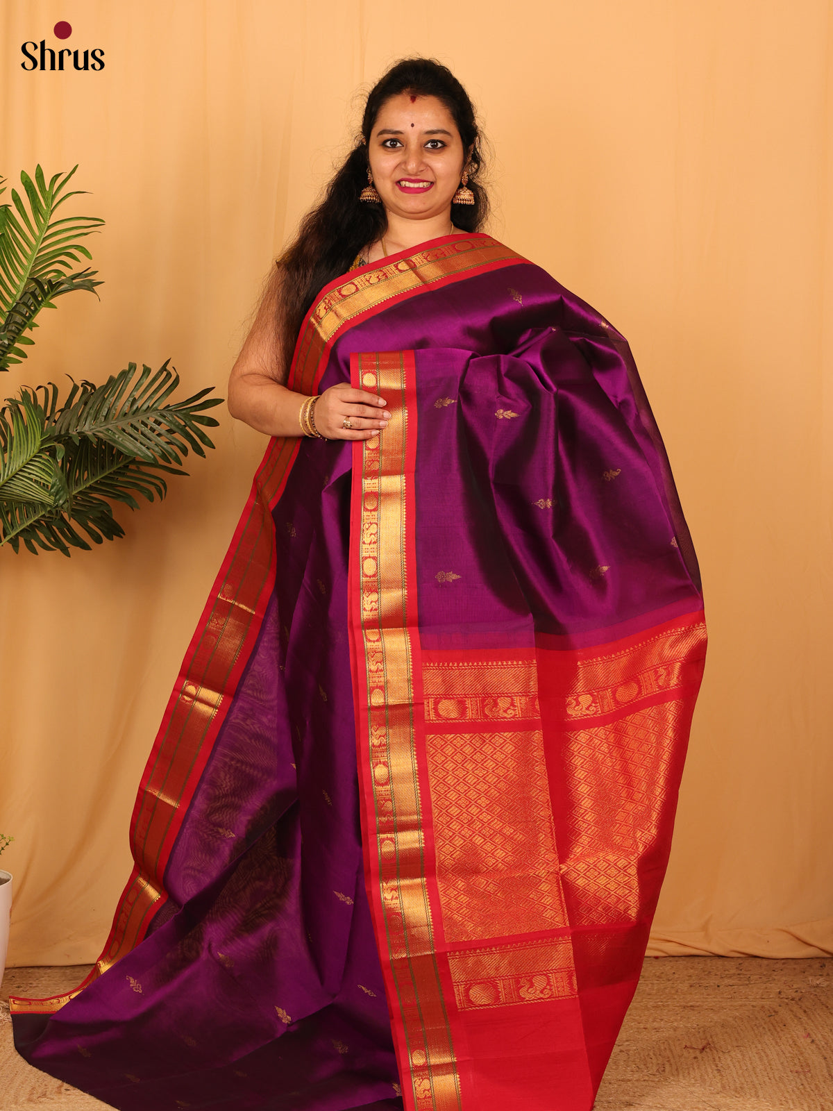 Violet & Red - Silk Cotton Saree - Shop on Shrus.com