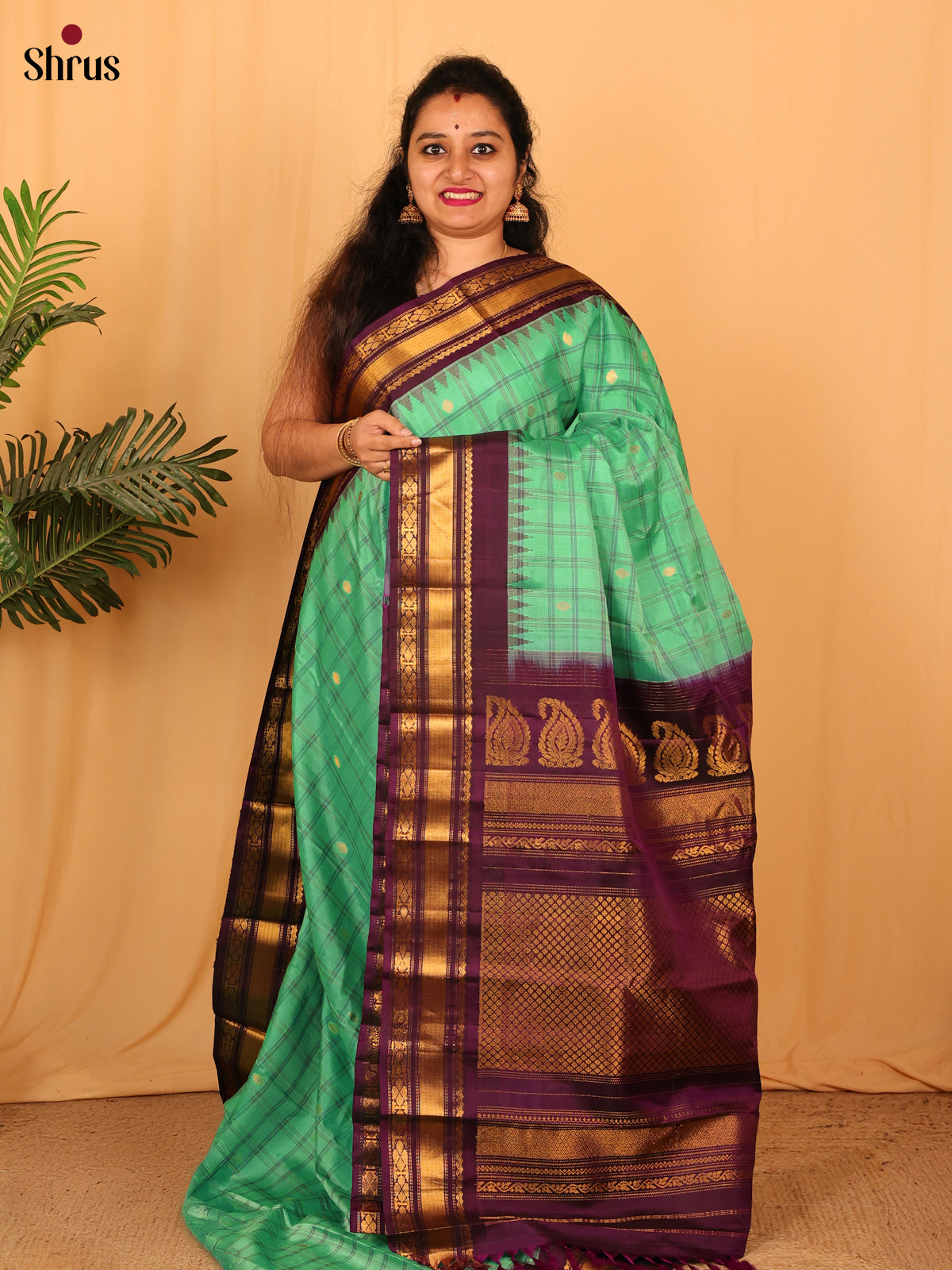 Green & Violet - Gadwal silk Saree - Shop on Shrus.com