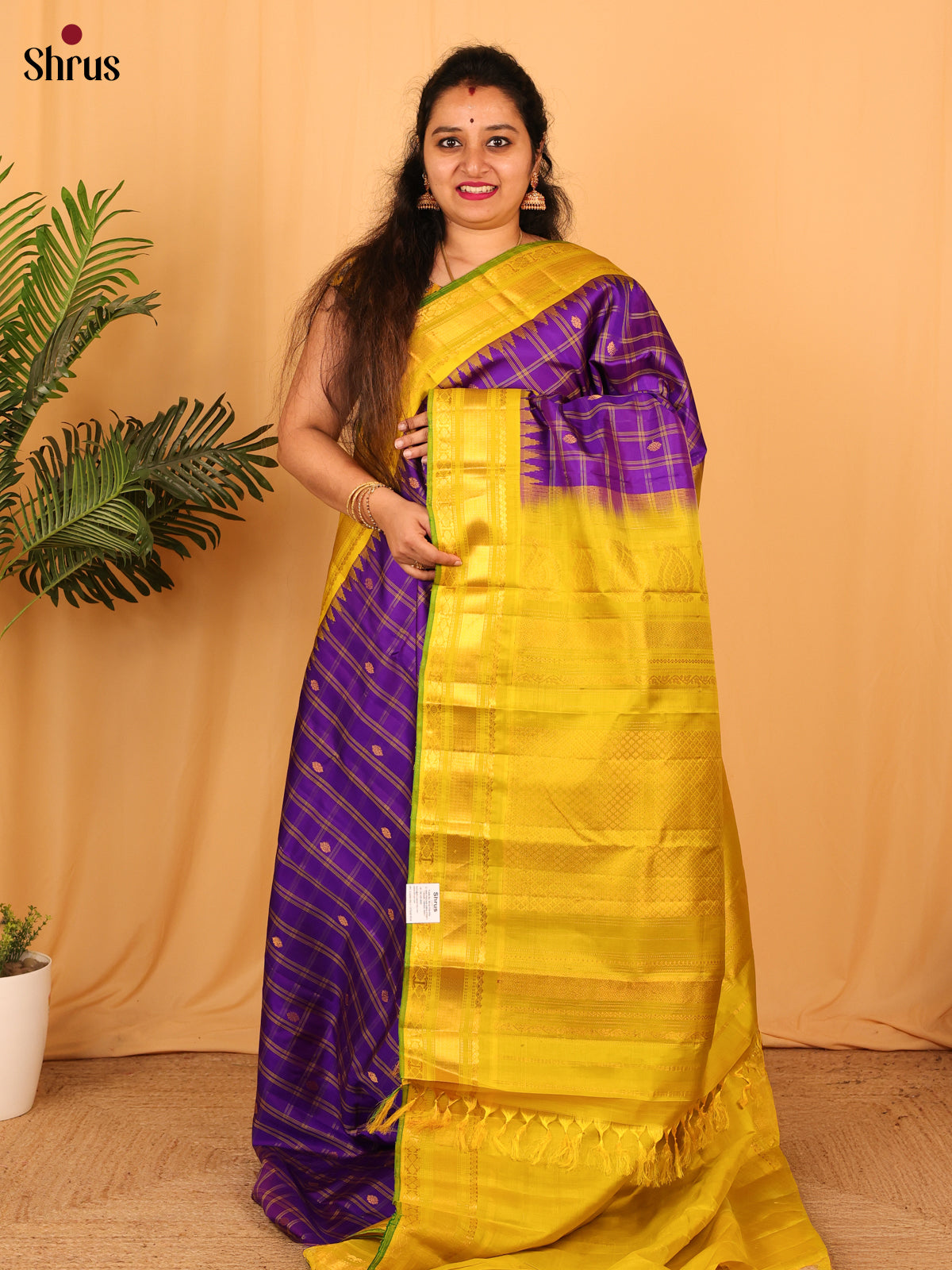 Violet & Yellow - Gadwal silk Saree - Shop on Shrus.com