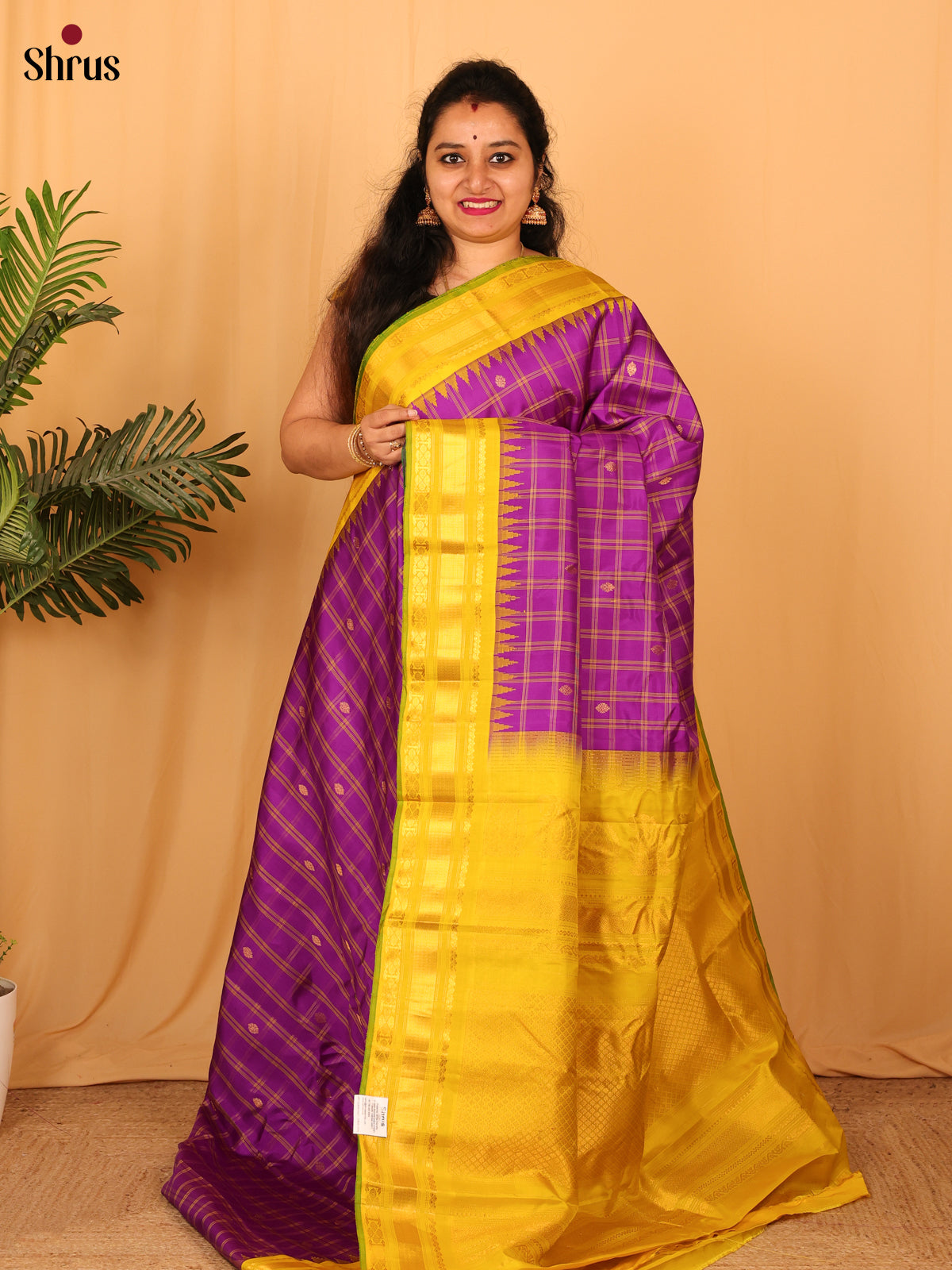 Purple & Yellow - Gadwal silk Saree - Shop on Shrus.com