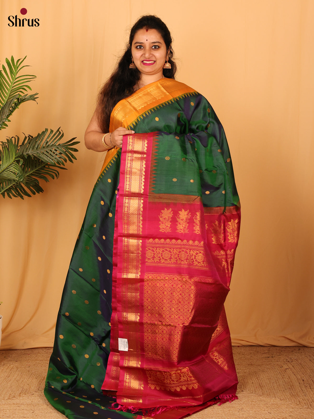 Green & Maroon - Gadwal silk Saree - Shop on Shrus.com