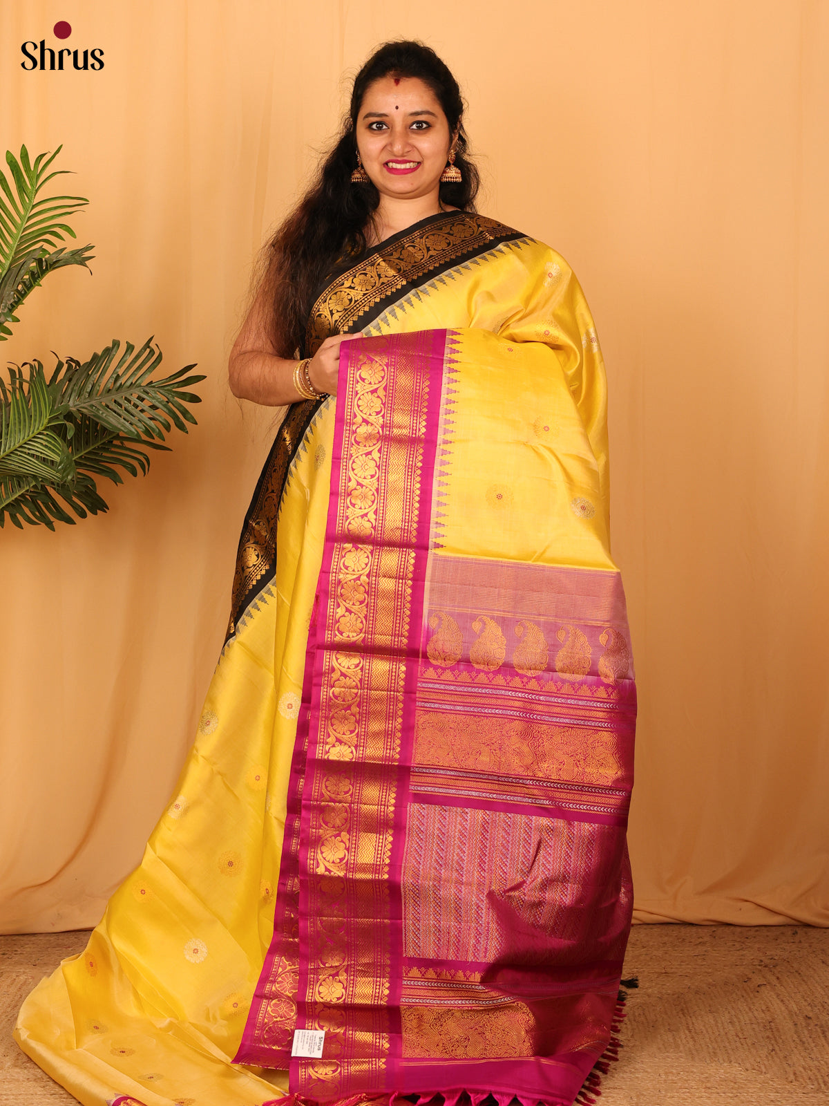 Yellow & Majenta - Gadwal silk Saree - Shop on Shrus.com