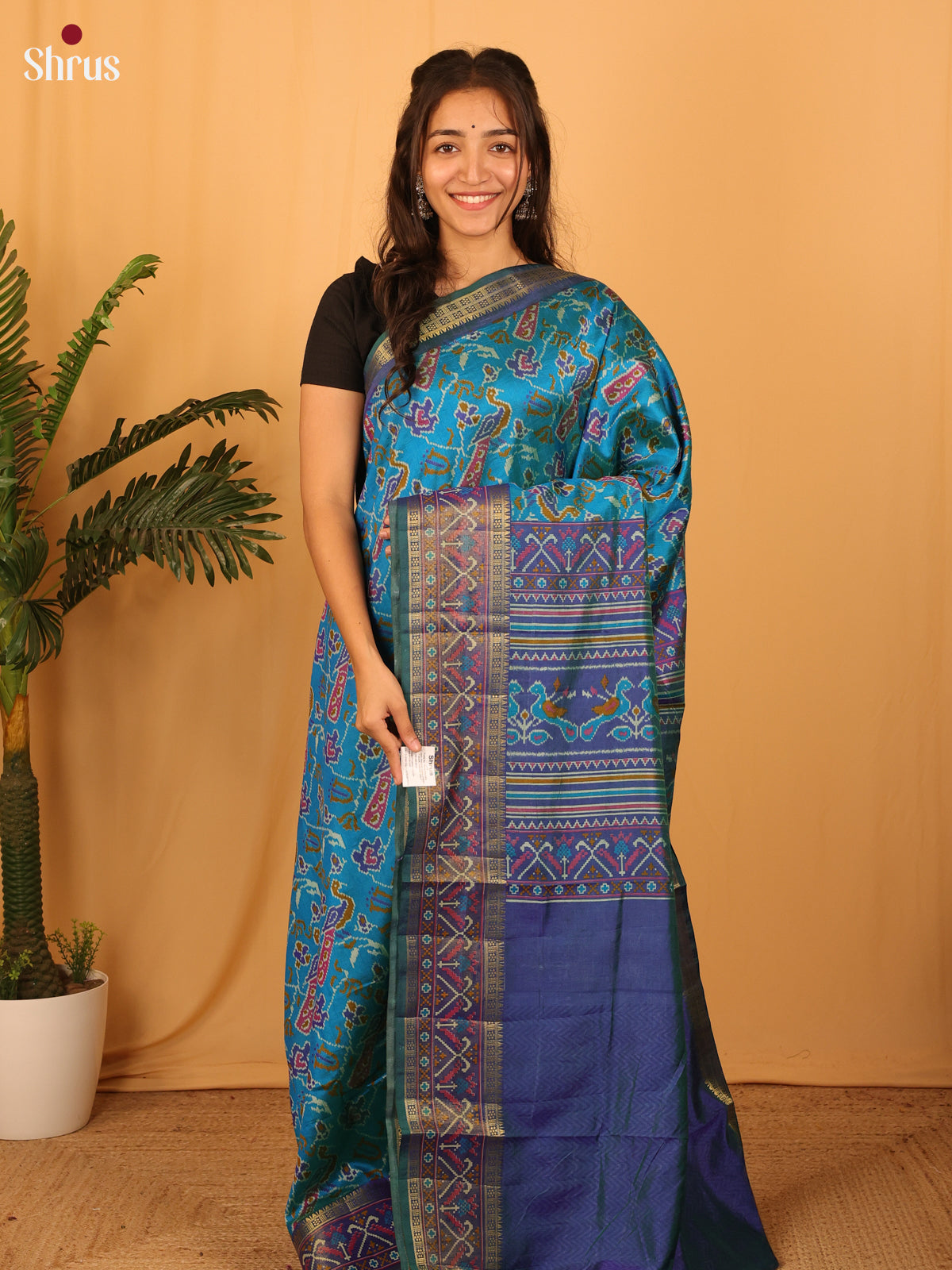 Teal & Purple- Semi Patola Saree - Shop on Shrus.com