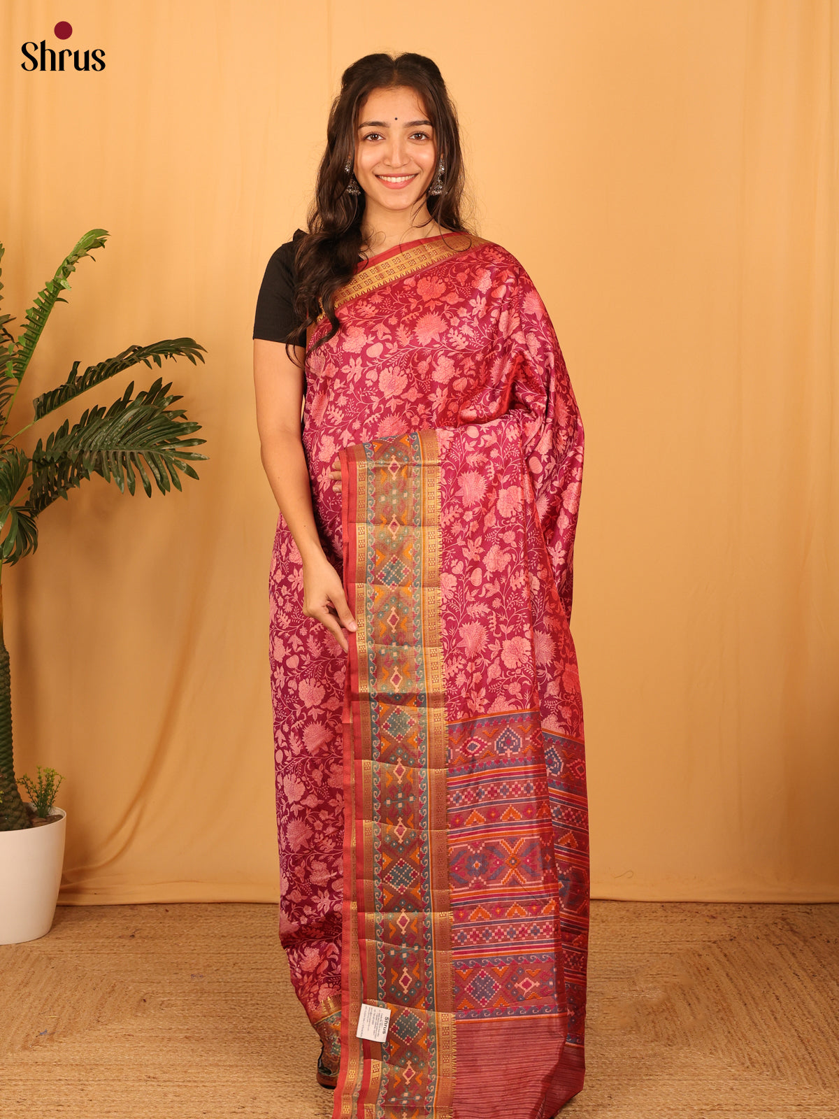 Maroon - Semi Patola Saree - Shop on Shrus.com