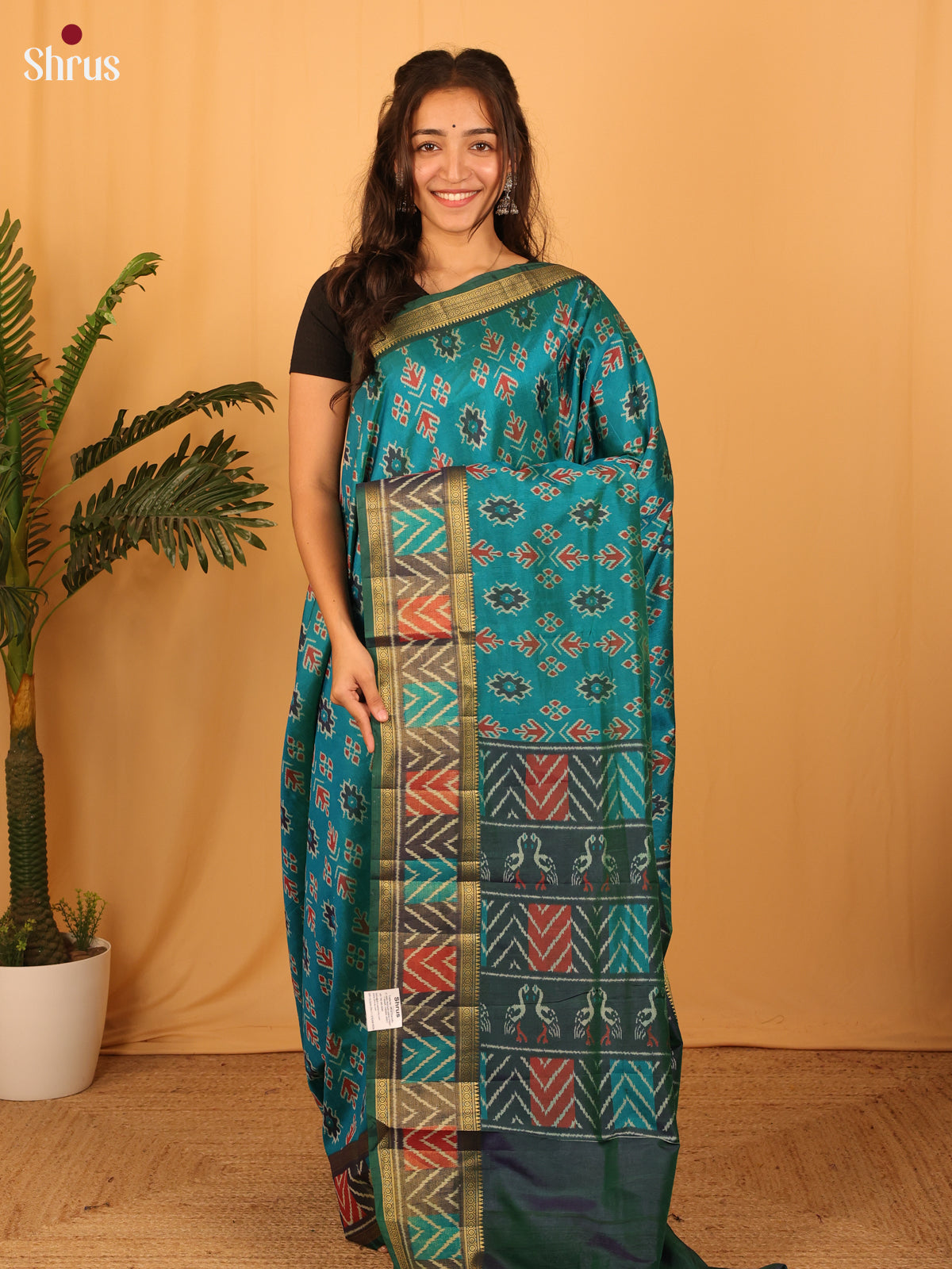 Teal & Green - Semi Patola Saree - Shop on Shrus.com