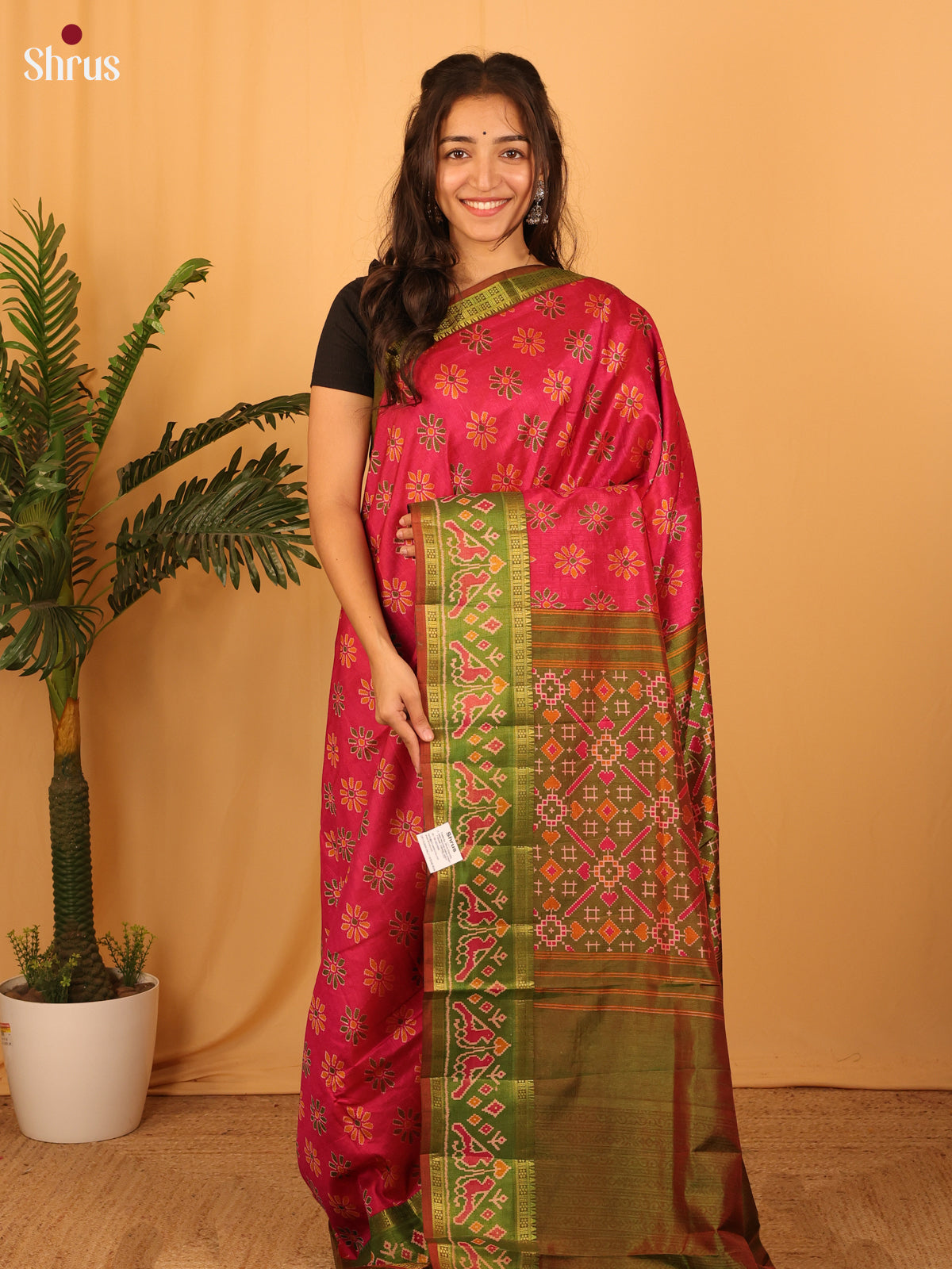 Red & Green - Semi Patola Saree - Shop on Shrus.com