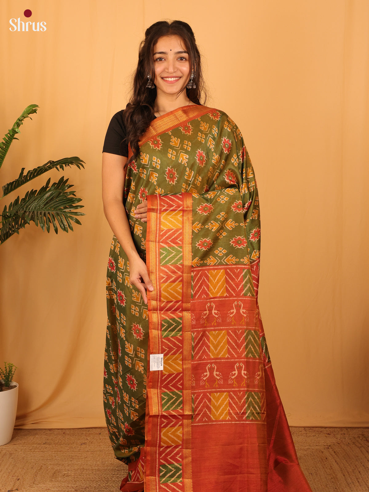 Green & Brick - Semi Patola Saree - Shop on Shrus.com