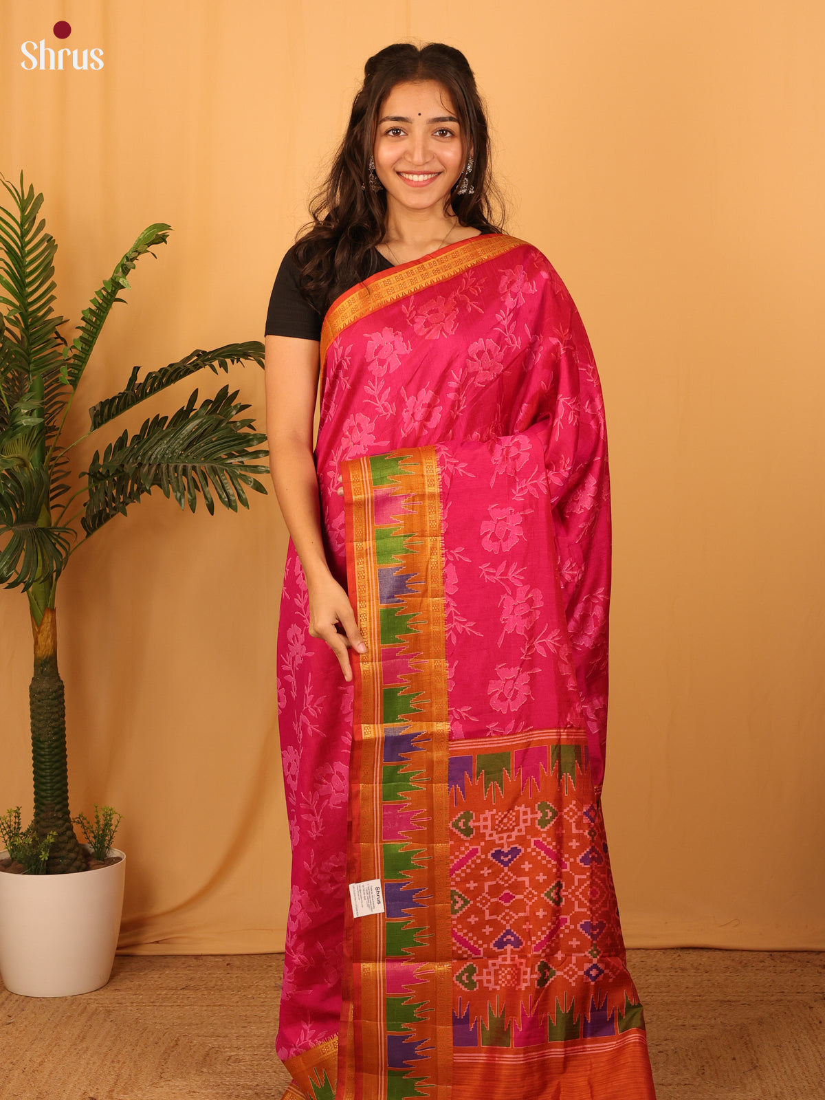 Pink & Orange - Semi Patola Saree - Shop on Shrus.com