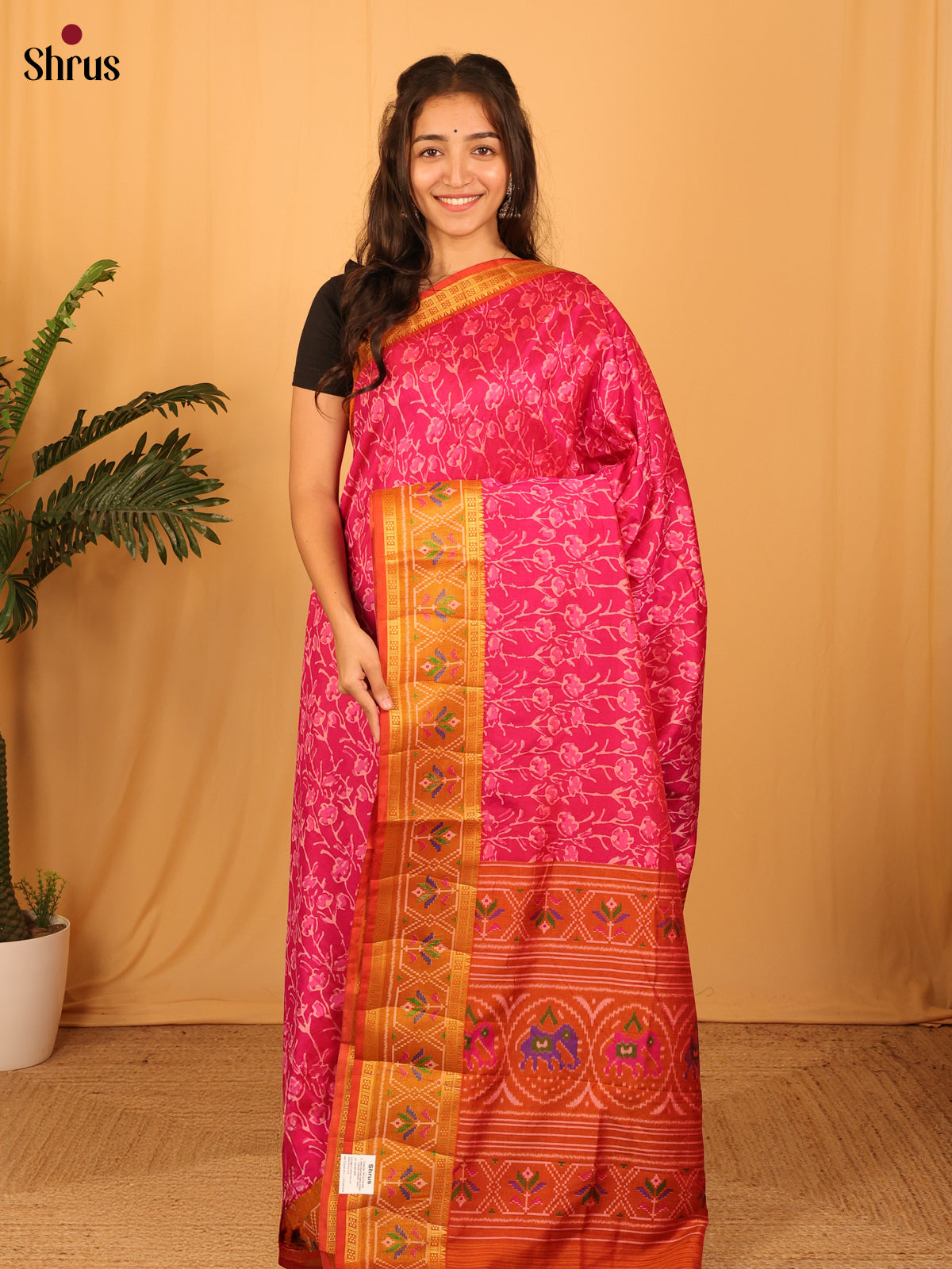 Pink & Orange - Semi Patola Saree - Shop on Shrus.com