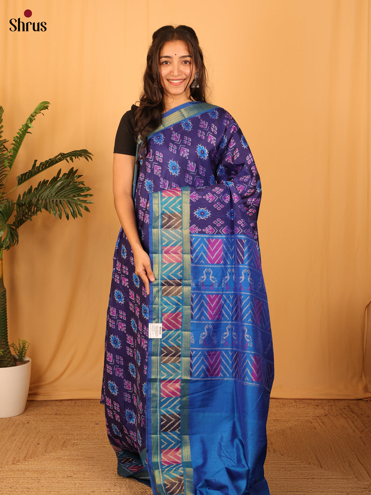 Violet & Blue - Semi Patola Saree - Shop on Shrus.com