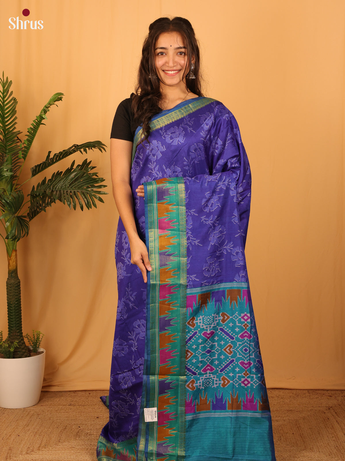 Violet & Blue - Semi Patola Saree - Shop on Shrus.com