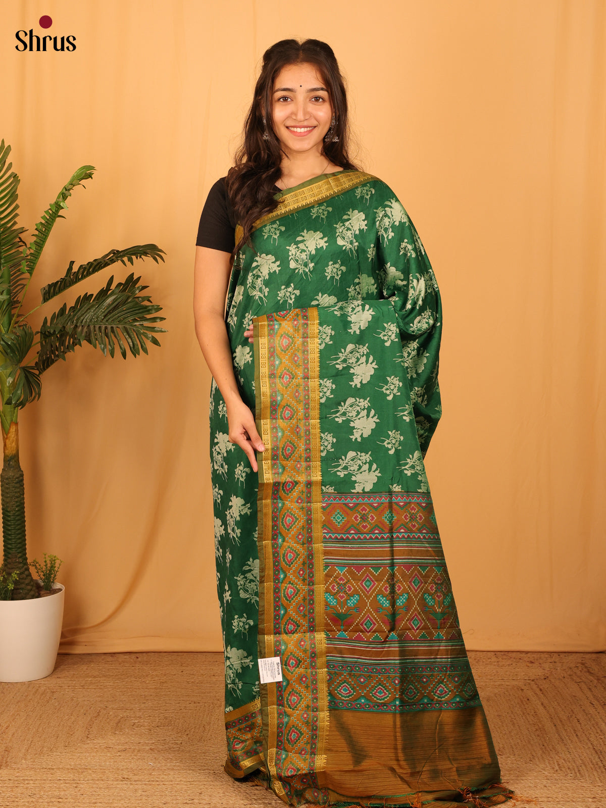 Green & Brown - Semi Patola Saree - Shop on Shrus.com