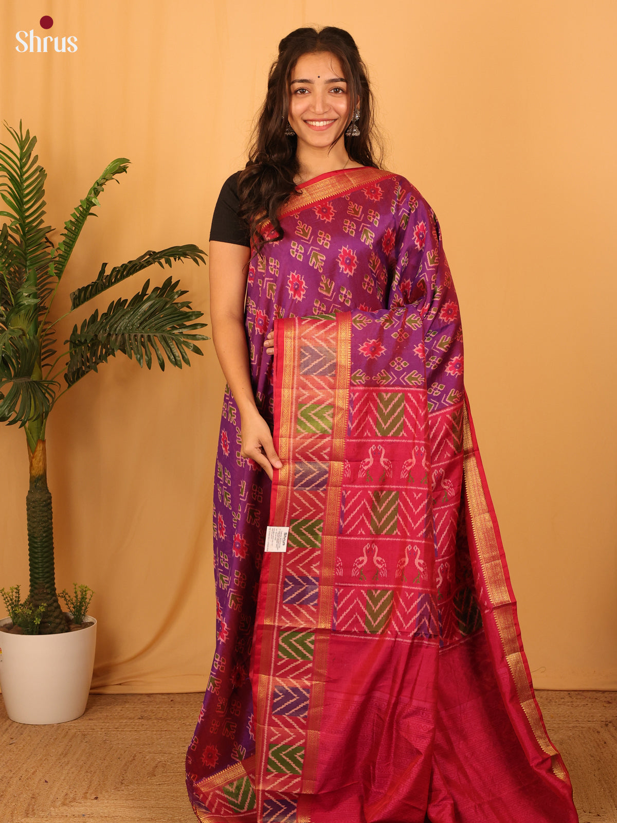 Purple & Pink - Semi Patola Saree - Shop on Shrus.com