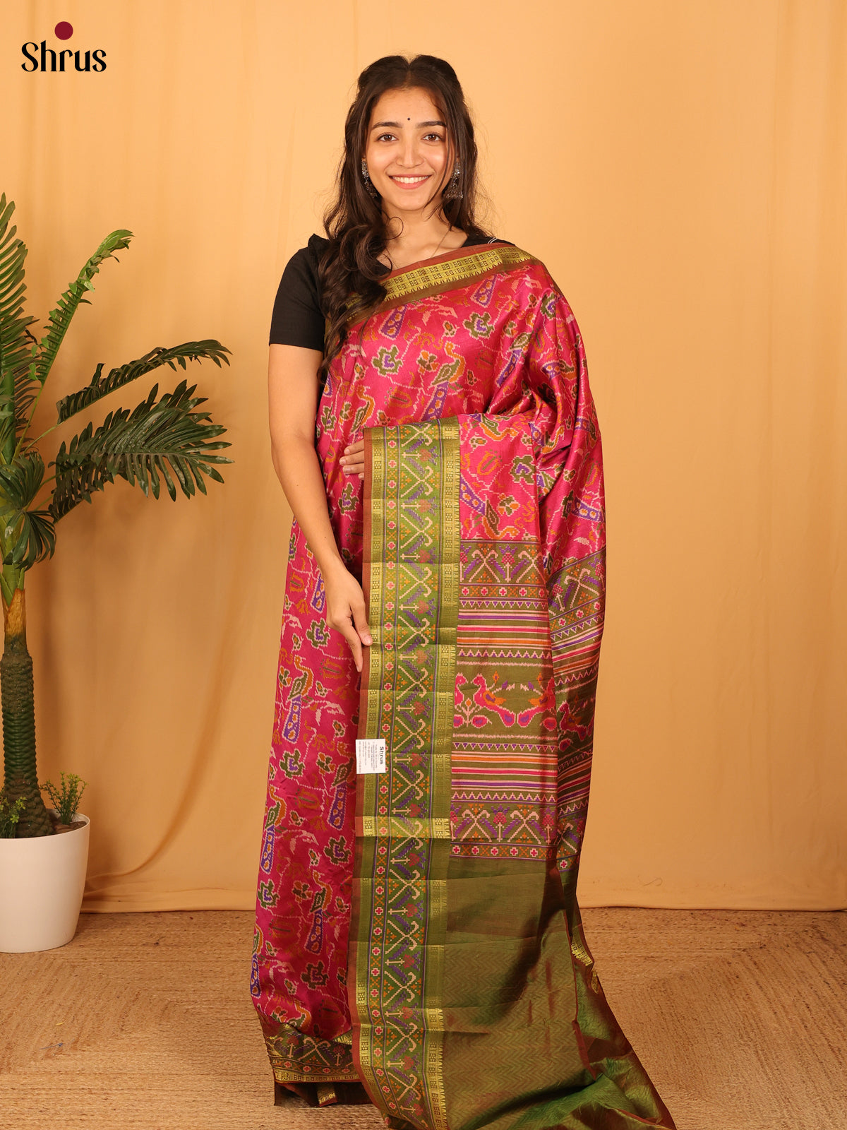 Red & Green- Semi Patola Saree - Shop on Shrus.com