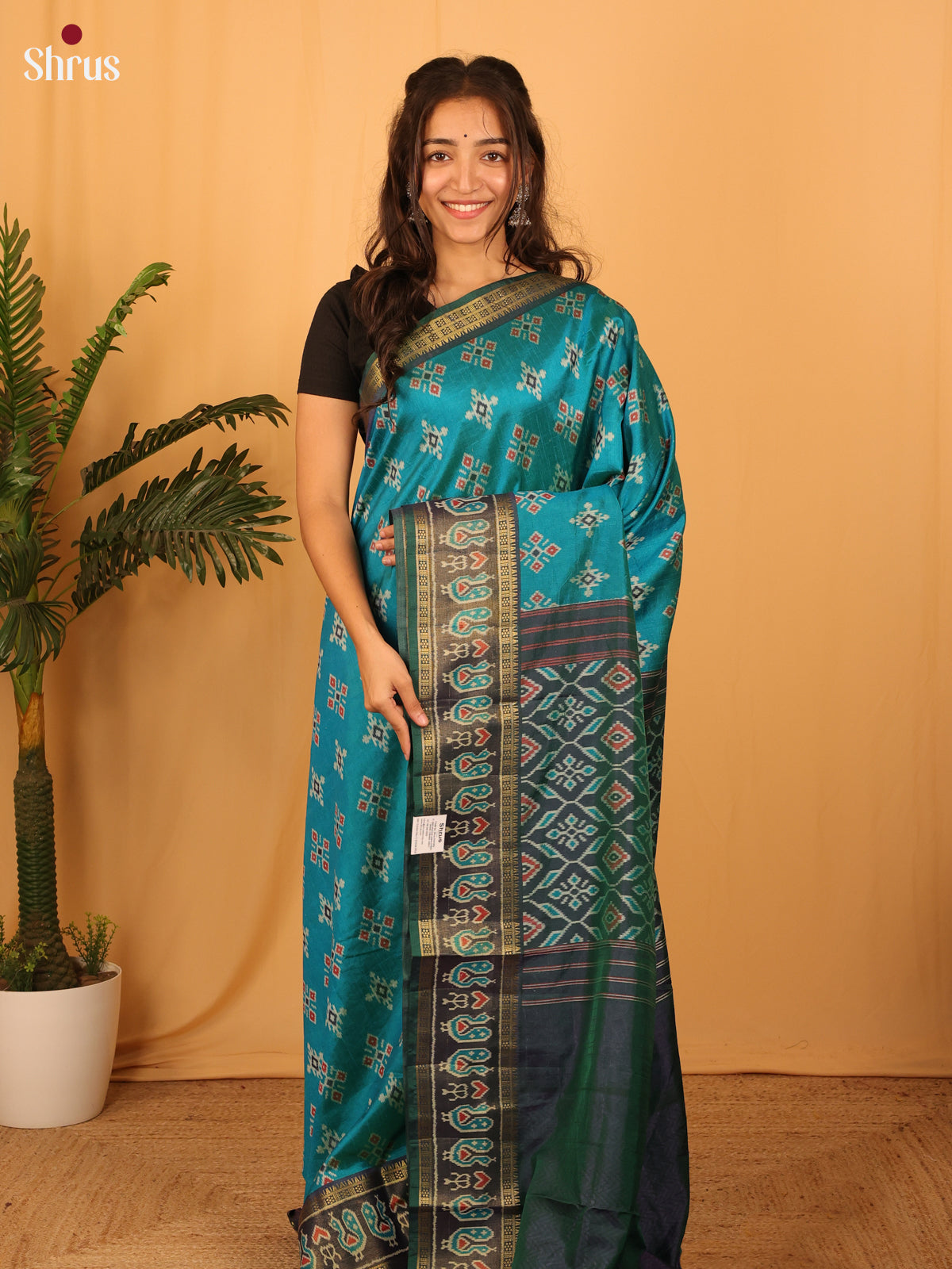 Teal & Green- Semi Patola Saree - Shop on Shrus.com