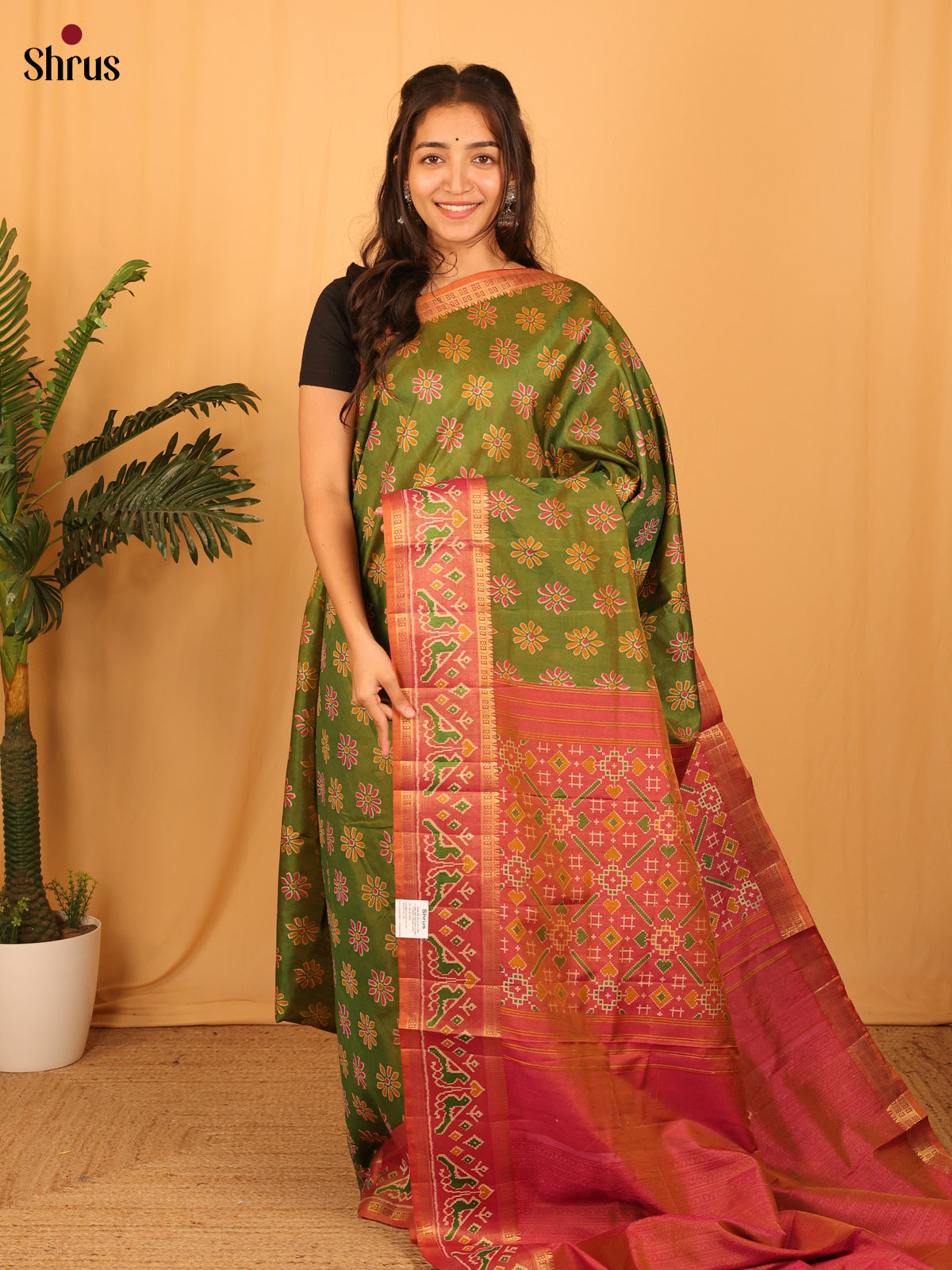Green & Brick- Semi Patola Saree - Shop on Shrus.com