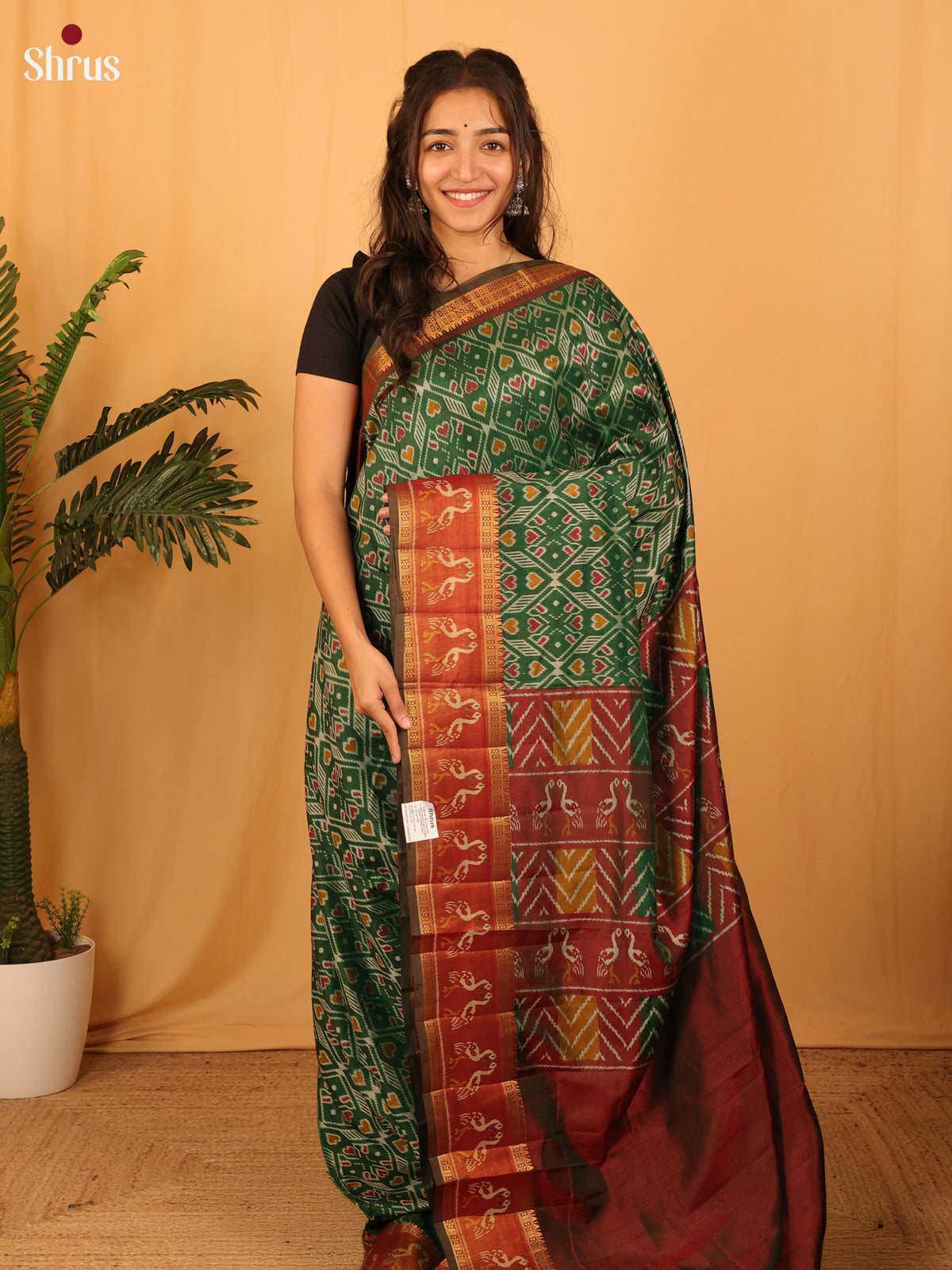Green & Brown - Semi Patola Saree - Shop on Shrus.com