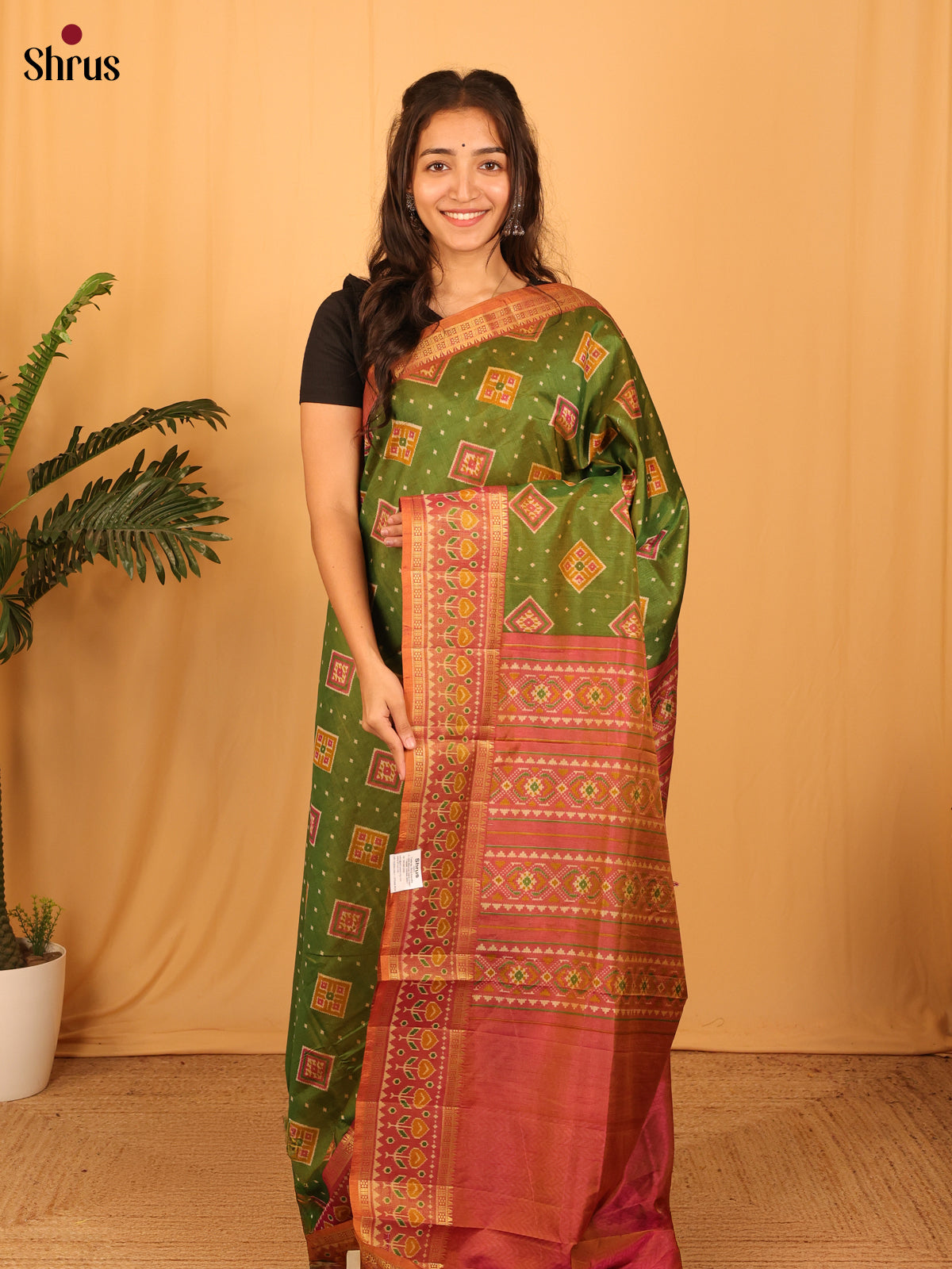 Green & Brick - Semi Patola Saree - Shop on Shrus.com