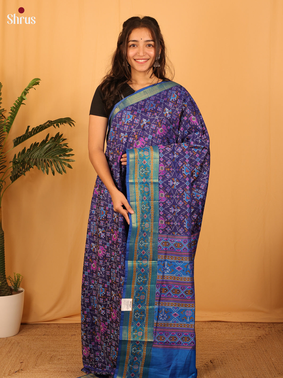 Violet & Blue - Semi Patola Saree - Shop on Shrus.com