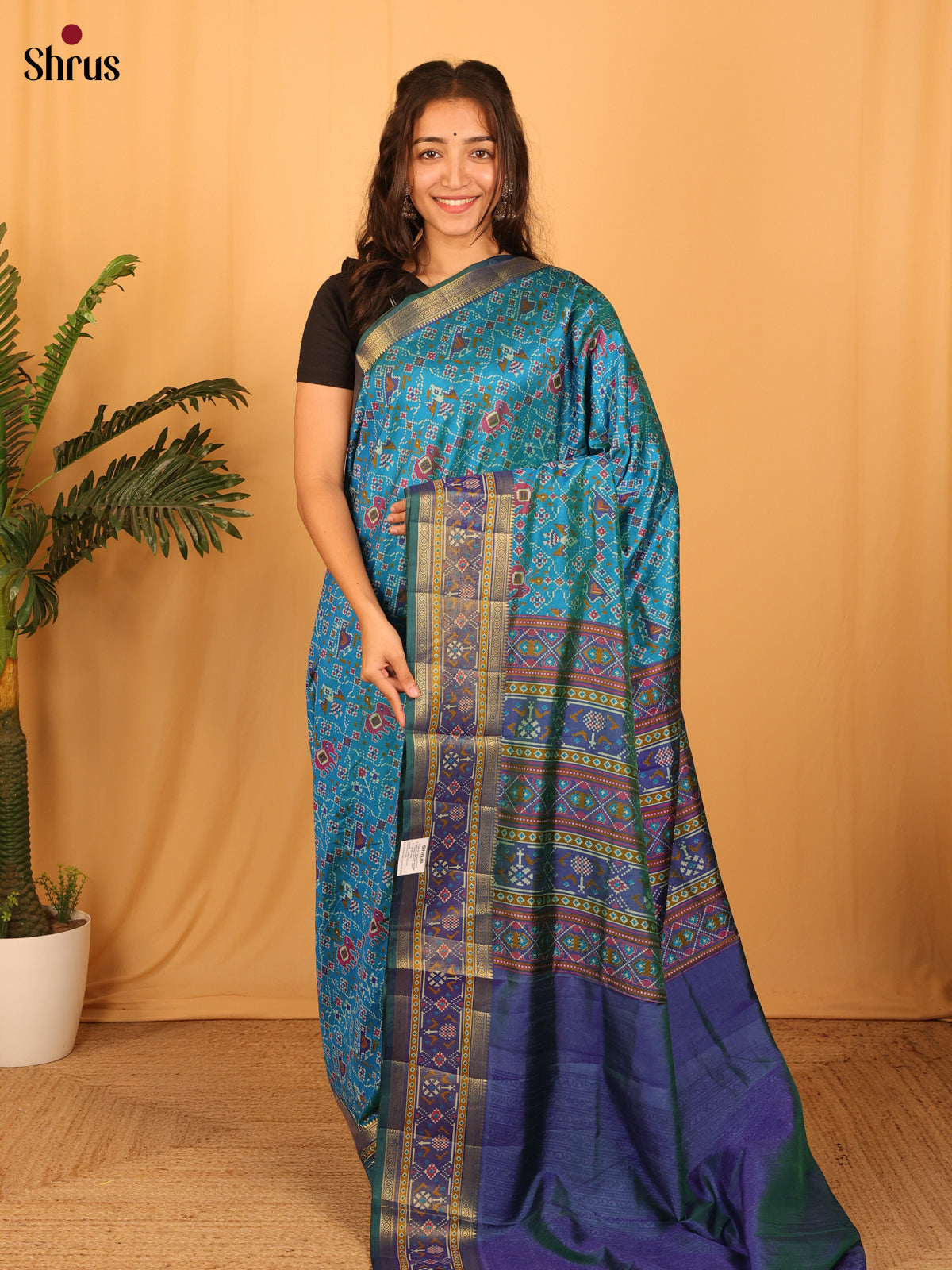 Teal & Purple - Semi Patola Saree - Shop on Shrus.com