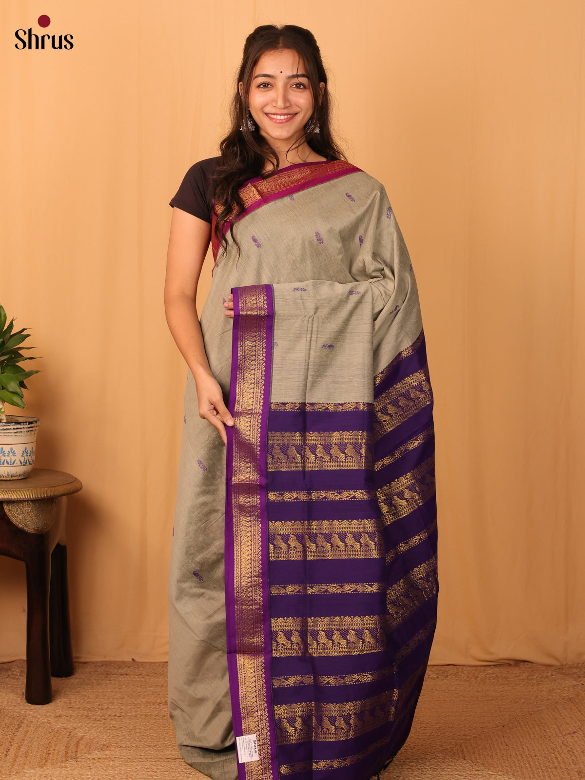 Grey & Violet - Kalyani Cotton Saree - Shop on Shrus.com