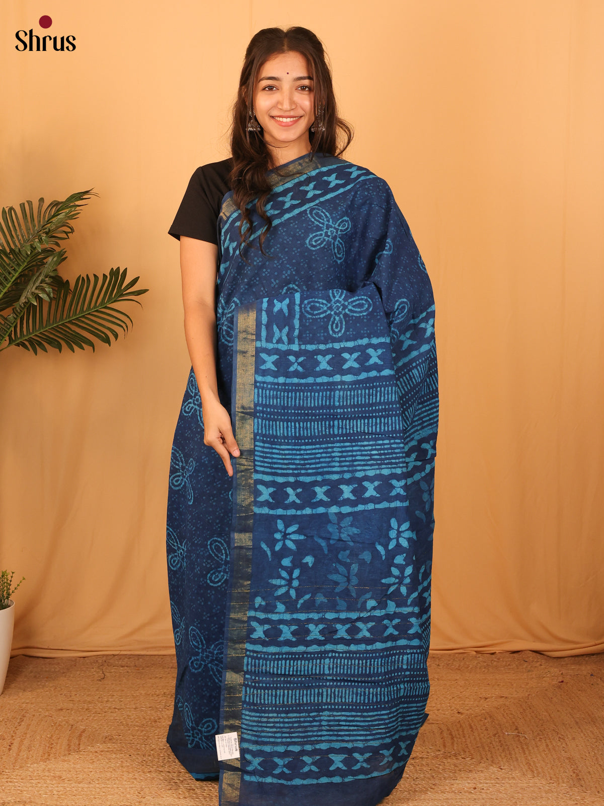 Blue - Semi Chanderi Saree - Shop on Shrus.com