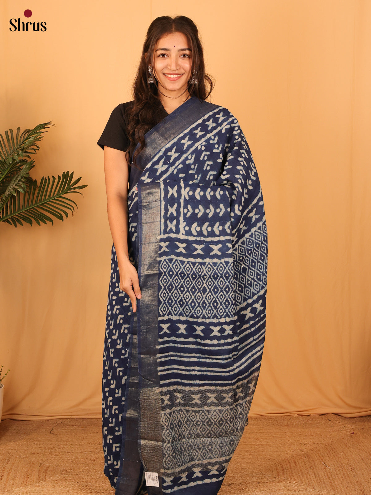Blue - Semi Chanderi Saree - Shop on Shrus.com